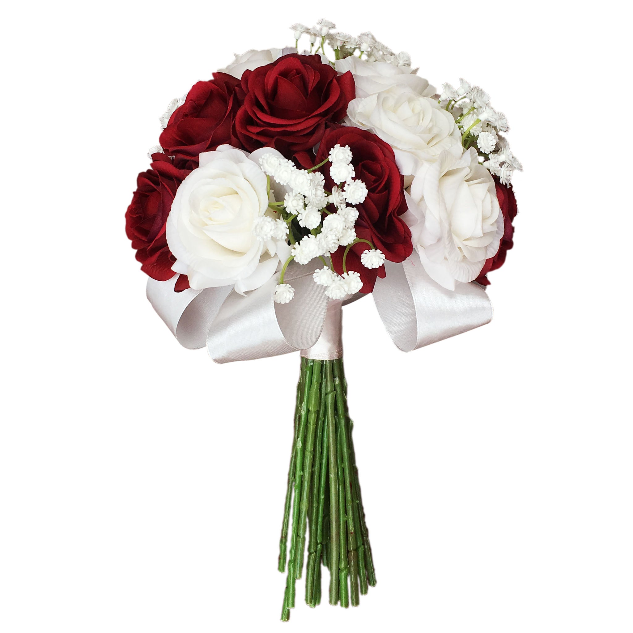 Burgundy and White Bouquet Real Touch Rose Wedding Bouquet