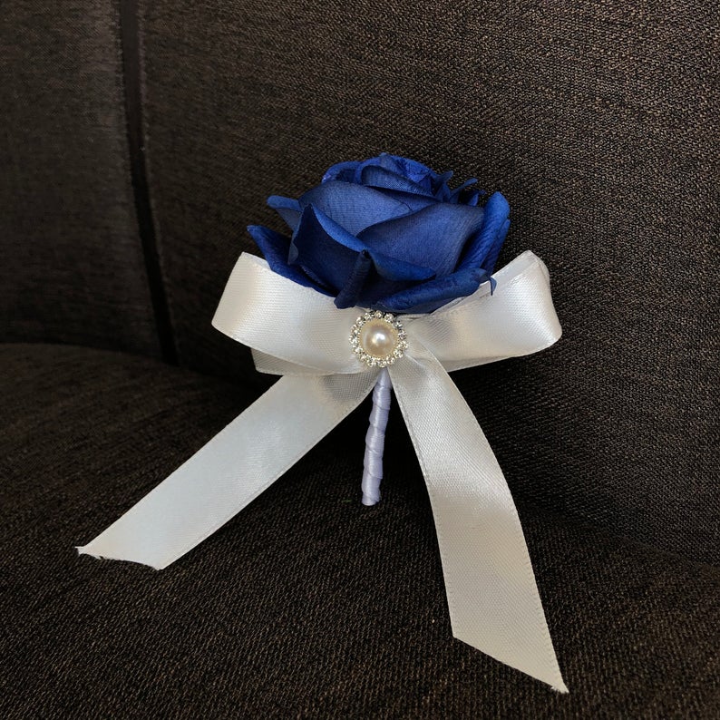 Corsage and Boutonniere Set Royal Blue Rose Fake Flower