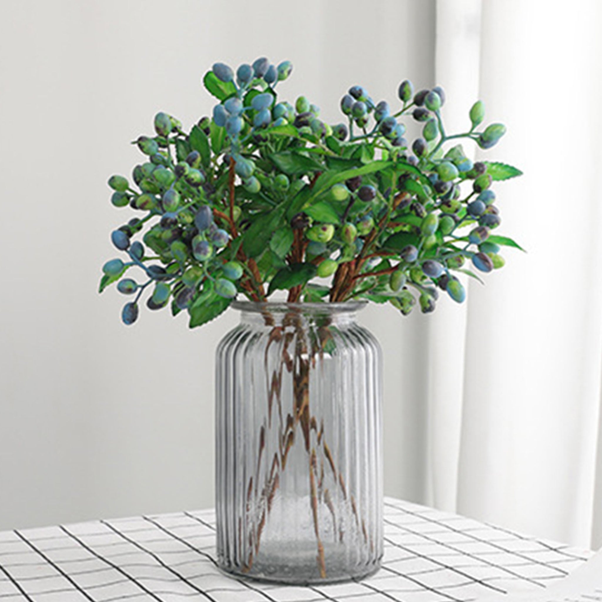Faux Olive Berry Branch Blueberries with Leaves