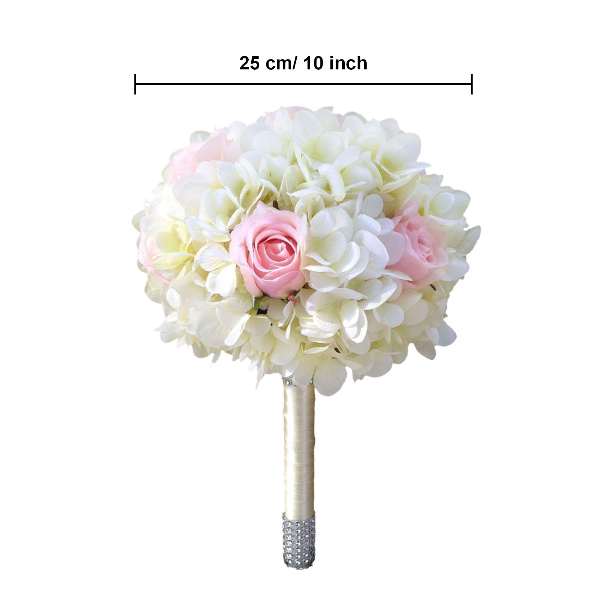 Cream White Hydrangea Wedding Bouquet Pink Rose Bridal Flowers