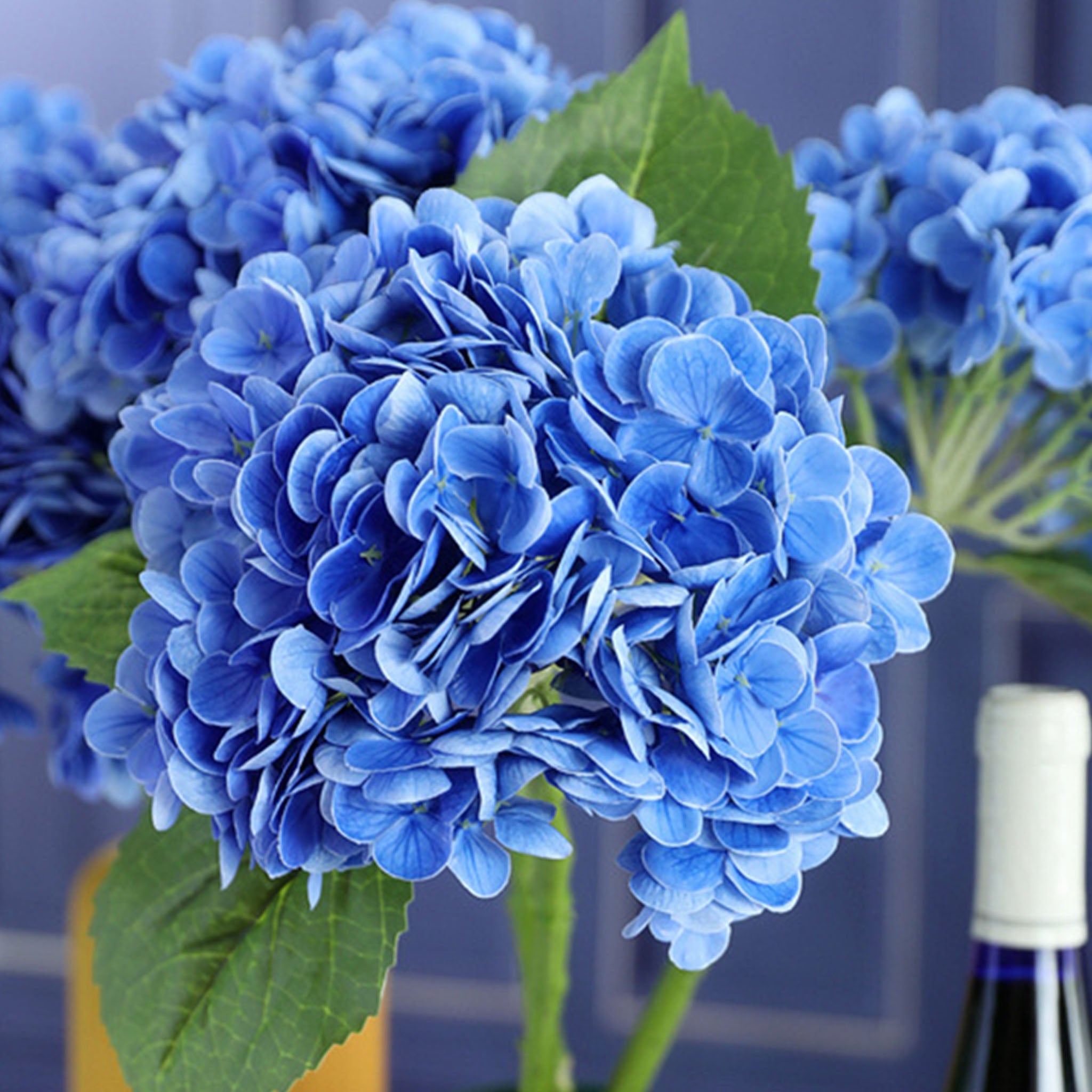 Artificial Blue Hydrangea Bush Real Touch Flowers