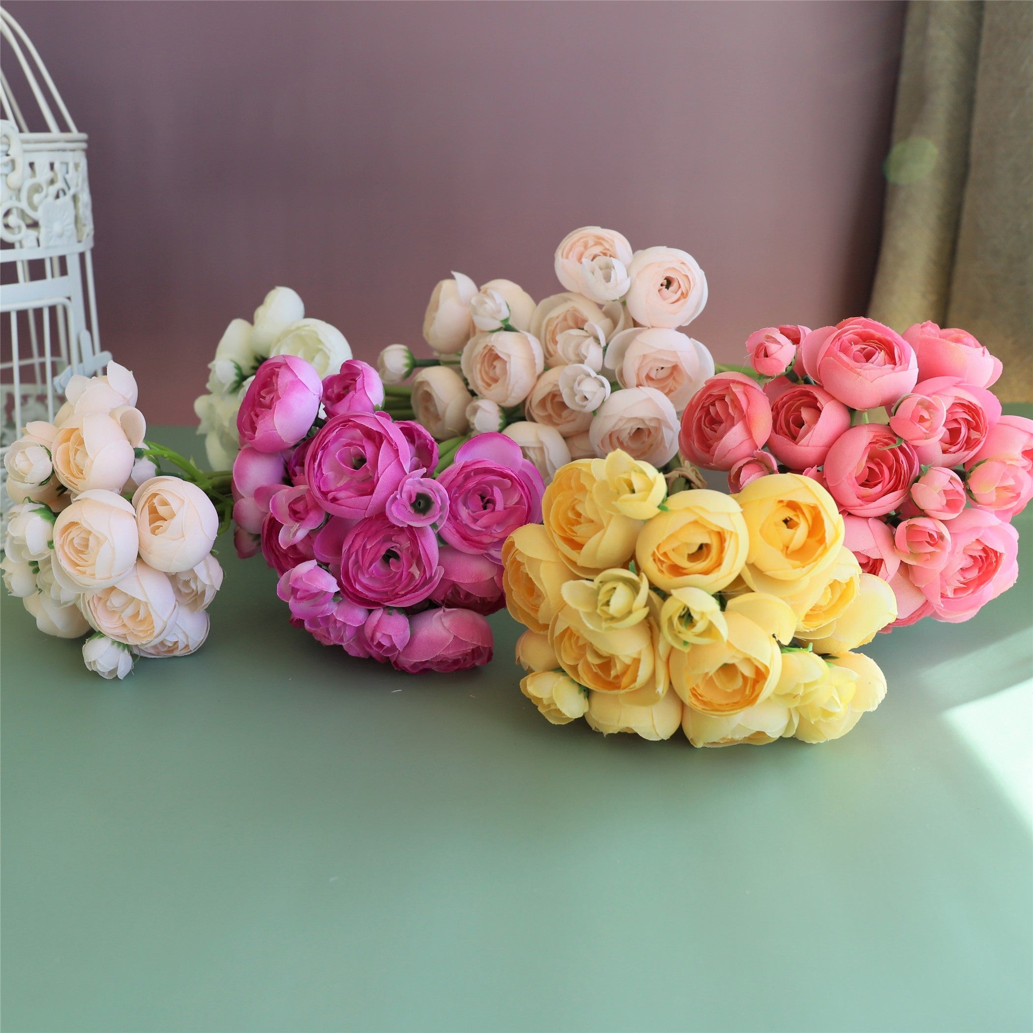Small Silk Ranunculus Bunch Fake Flowers Blush Pink White