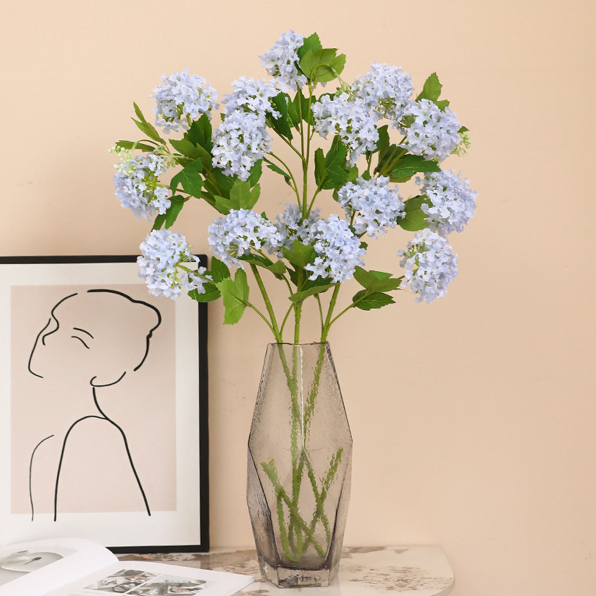 Tall Stem Artificial Silk Hydrangea Spray Flowers