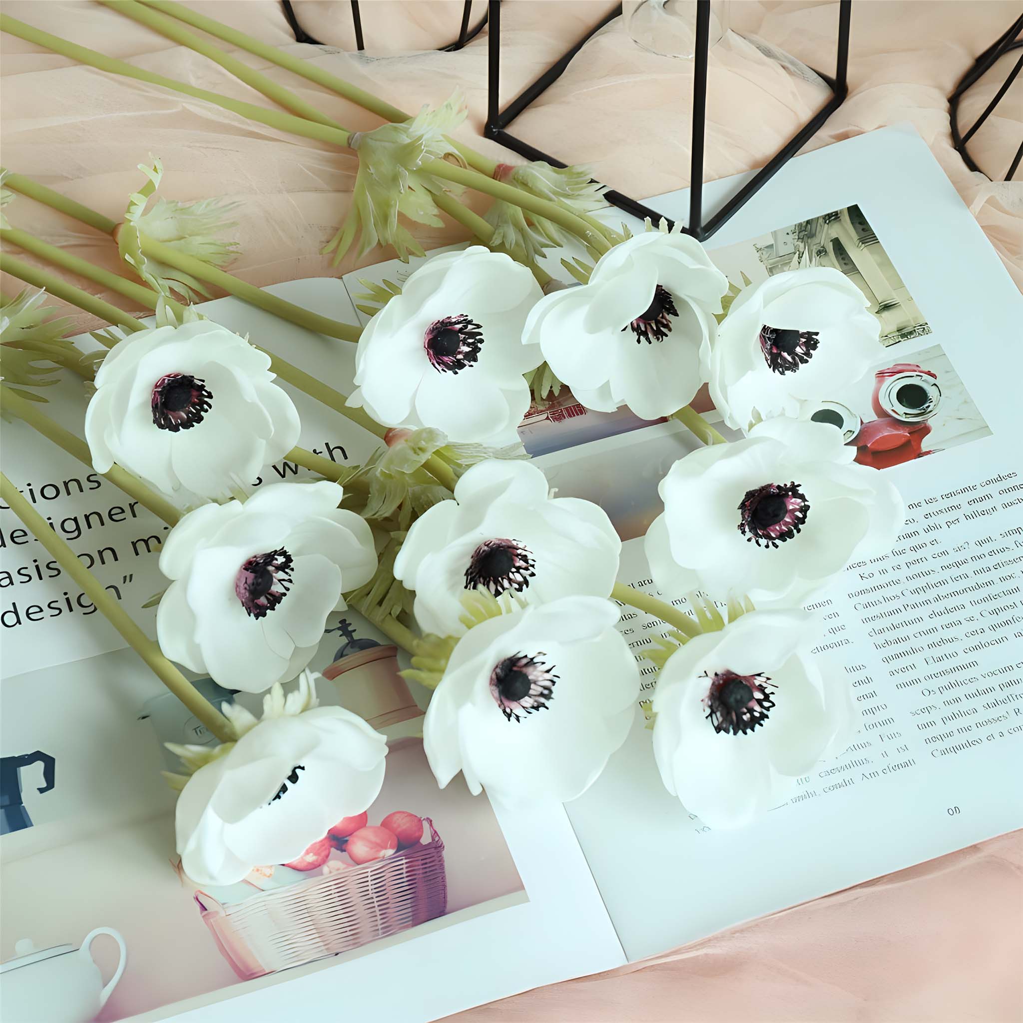 Fake Anemone White Wedding Flowers 10 Blooms