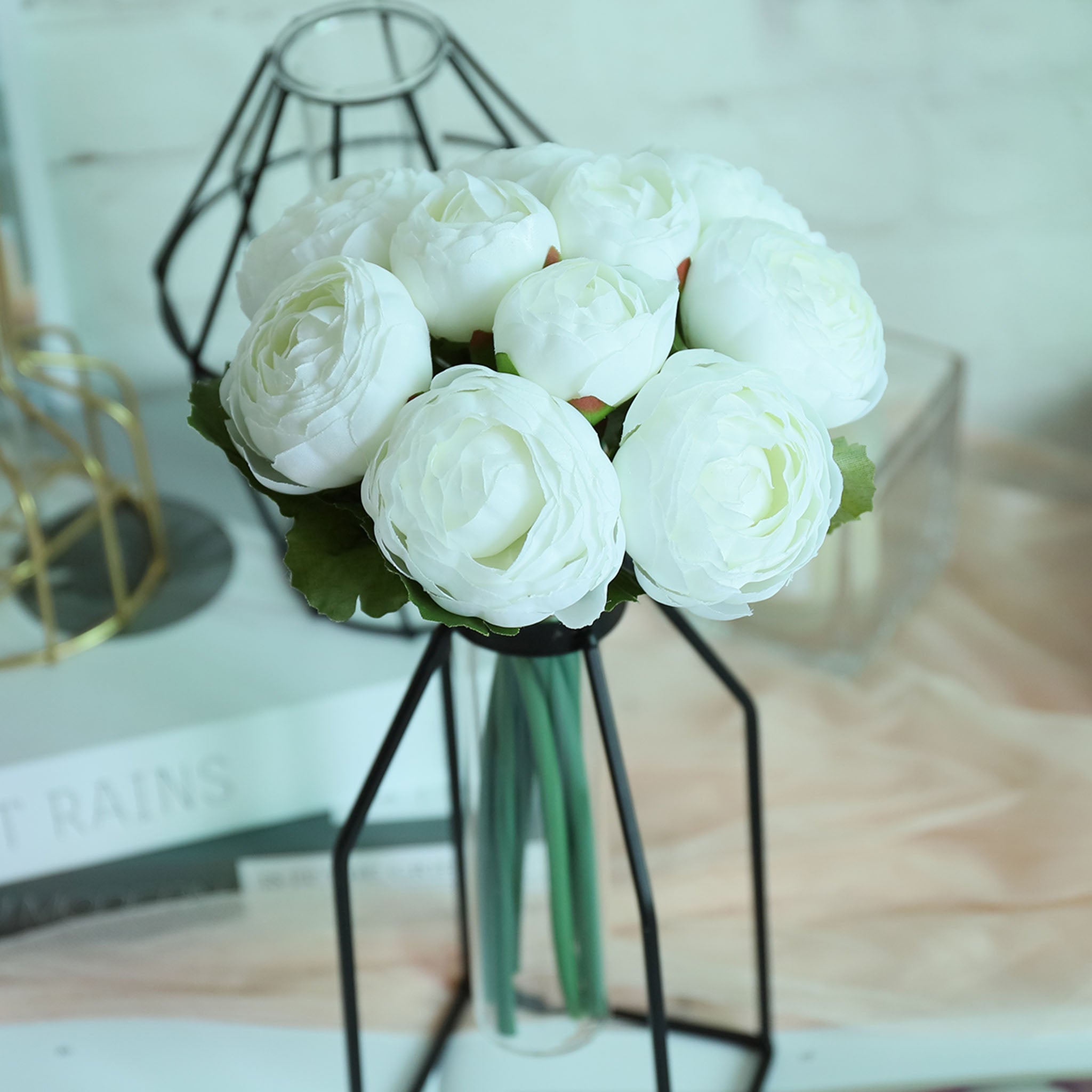 White Peony Bouquet for Bridal Bridesmaids Flowers Wedding Decor