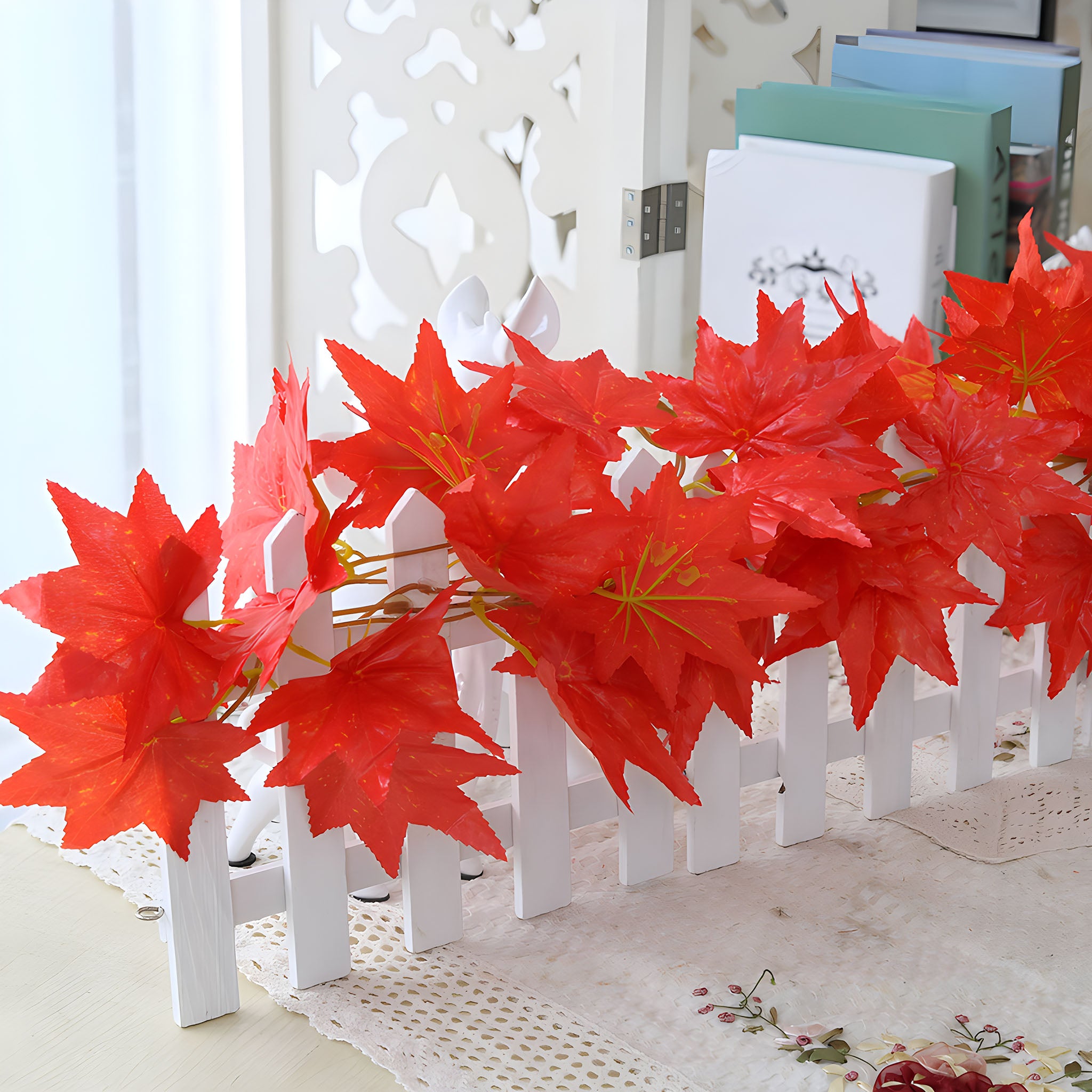 Red Maple Leaf Artificial Garland Wall Decor