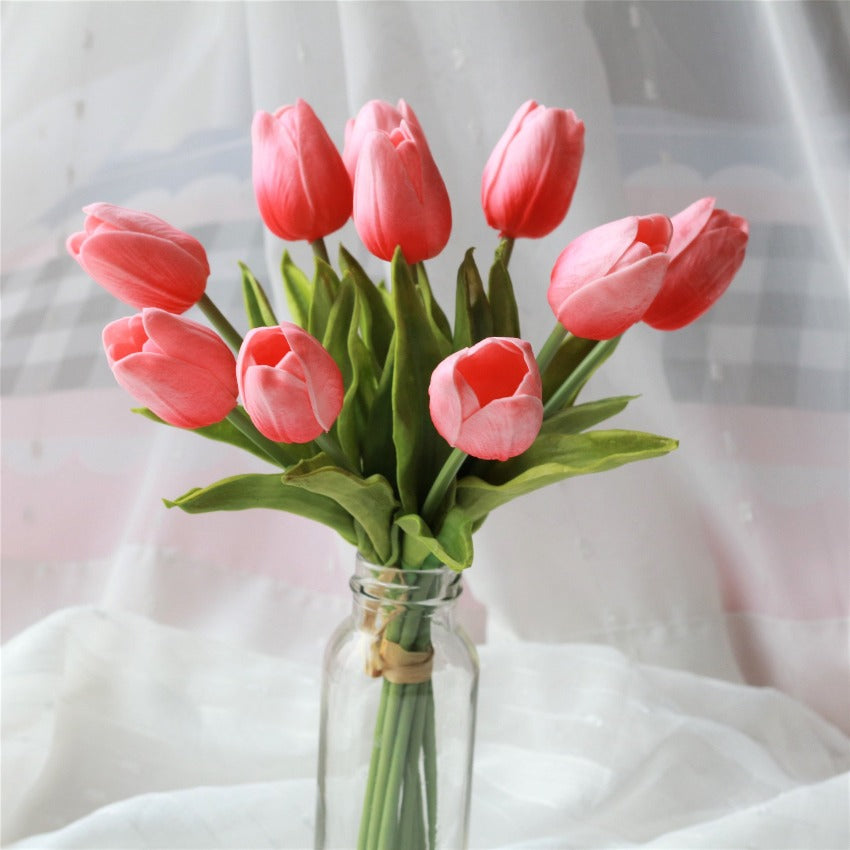 Coral Pink Tulip Bouquet Faux Wedding Flowers Tulip Decor