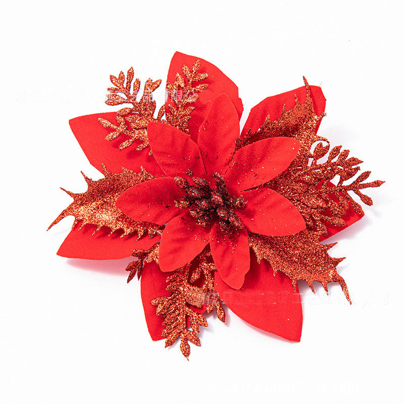 Christmas Flowers Artificial Poinsettia Glitter Decorations Xmas Tree Ornaments