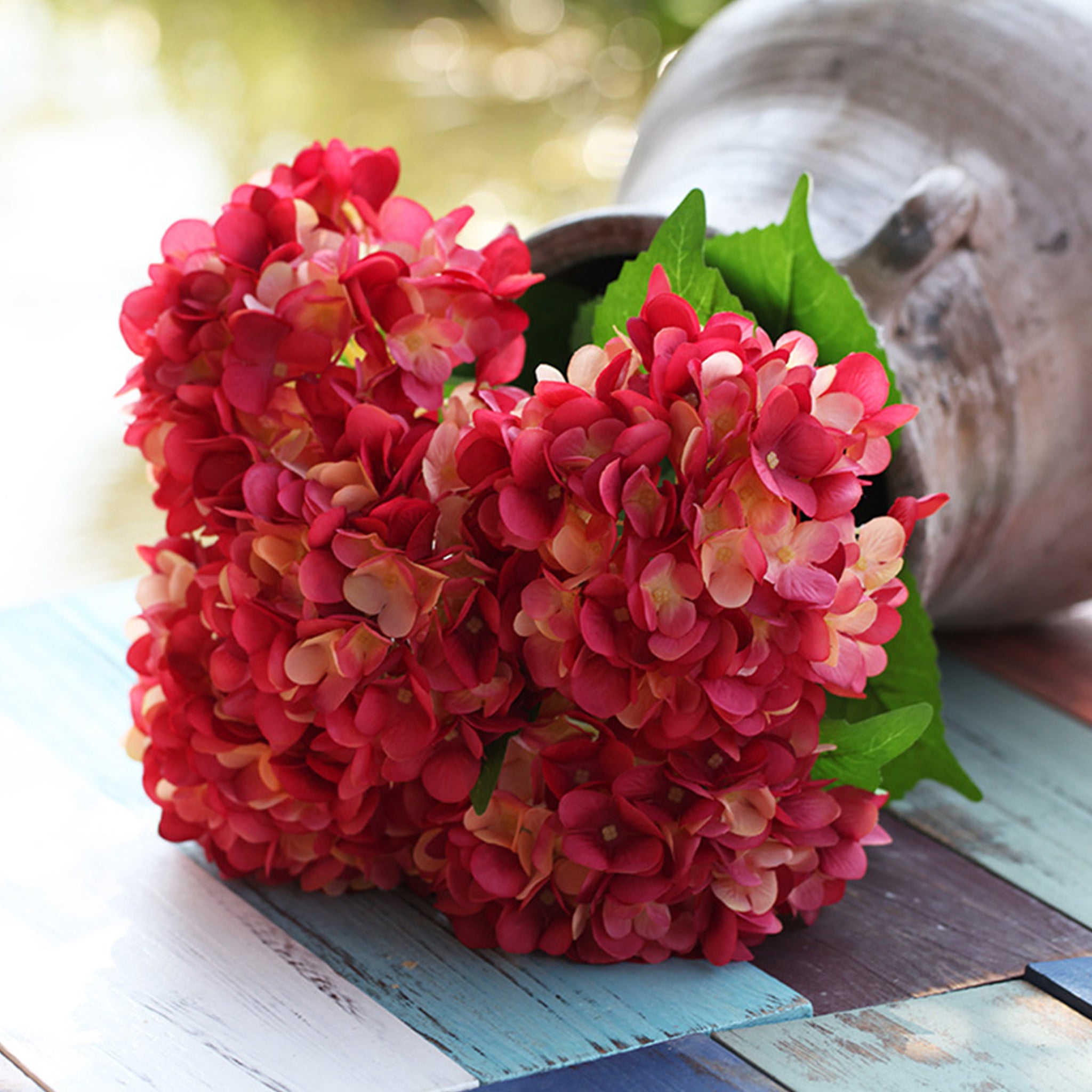 Fake Hydrangea Bush White Blue Teal Spa