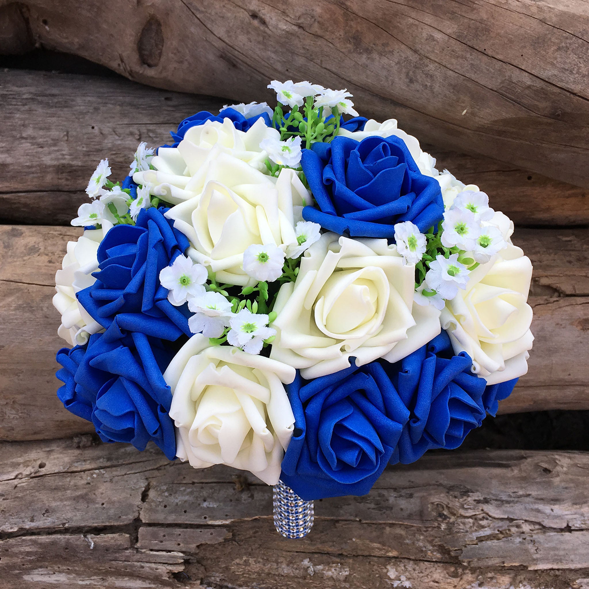 Royal Blue and Ivory Wedding Bouquet with Silk Flowers