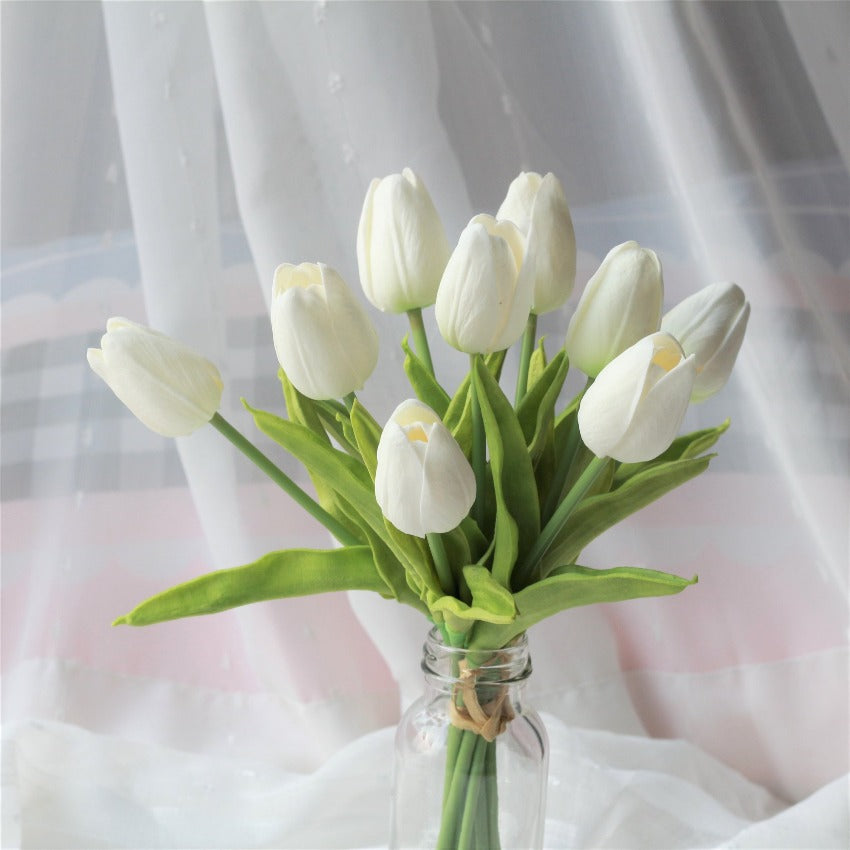 White Tulips Artificial Flowers for Wedding Bouquets DIY