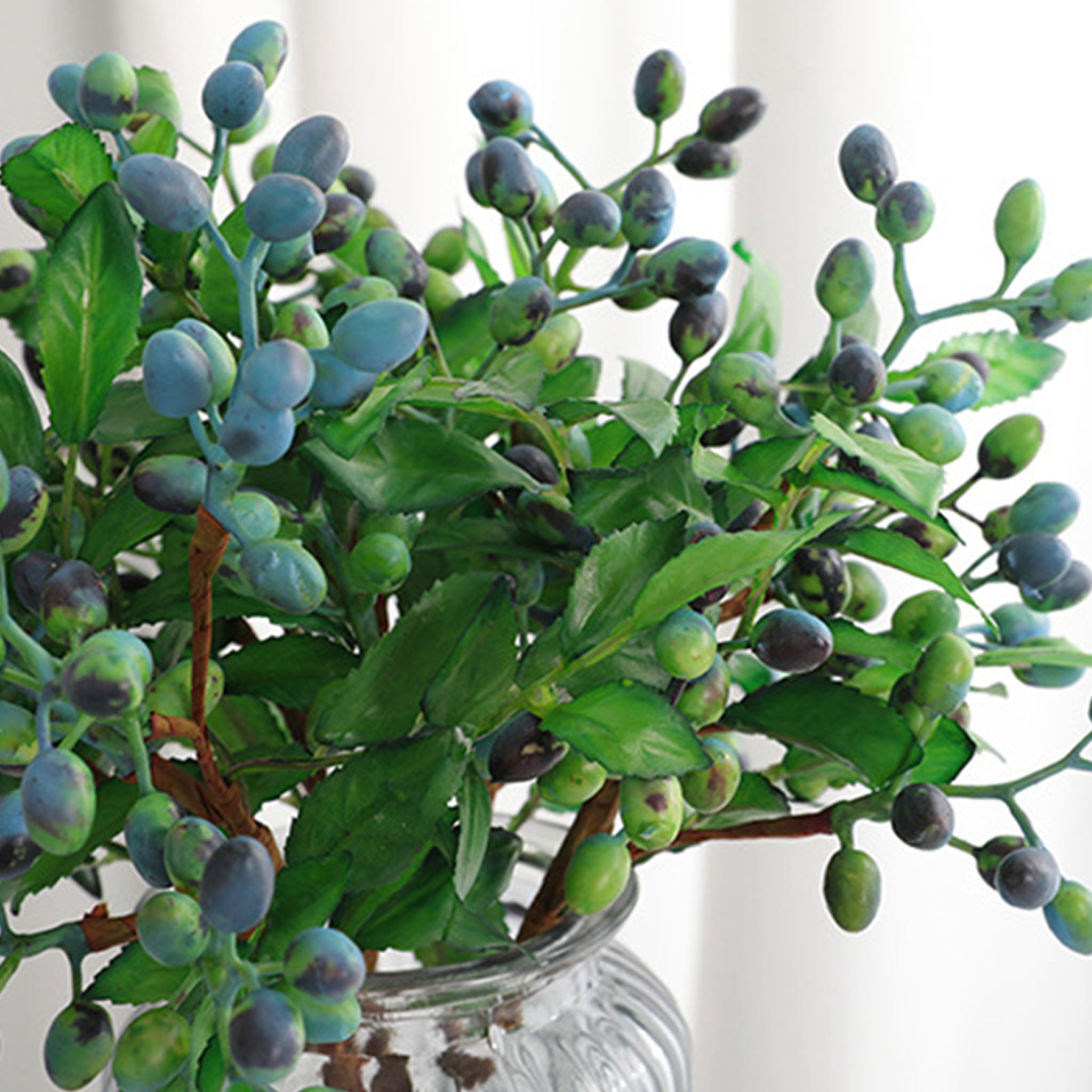 Faux Olive Berry Branch Blueberries with Leaves