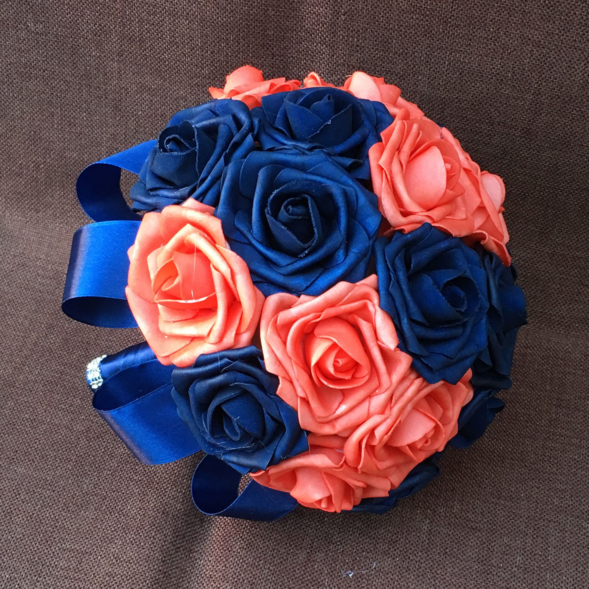 Royal Blue Coral Bridal Flowers Wedding Bouquet