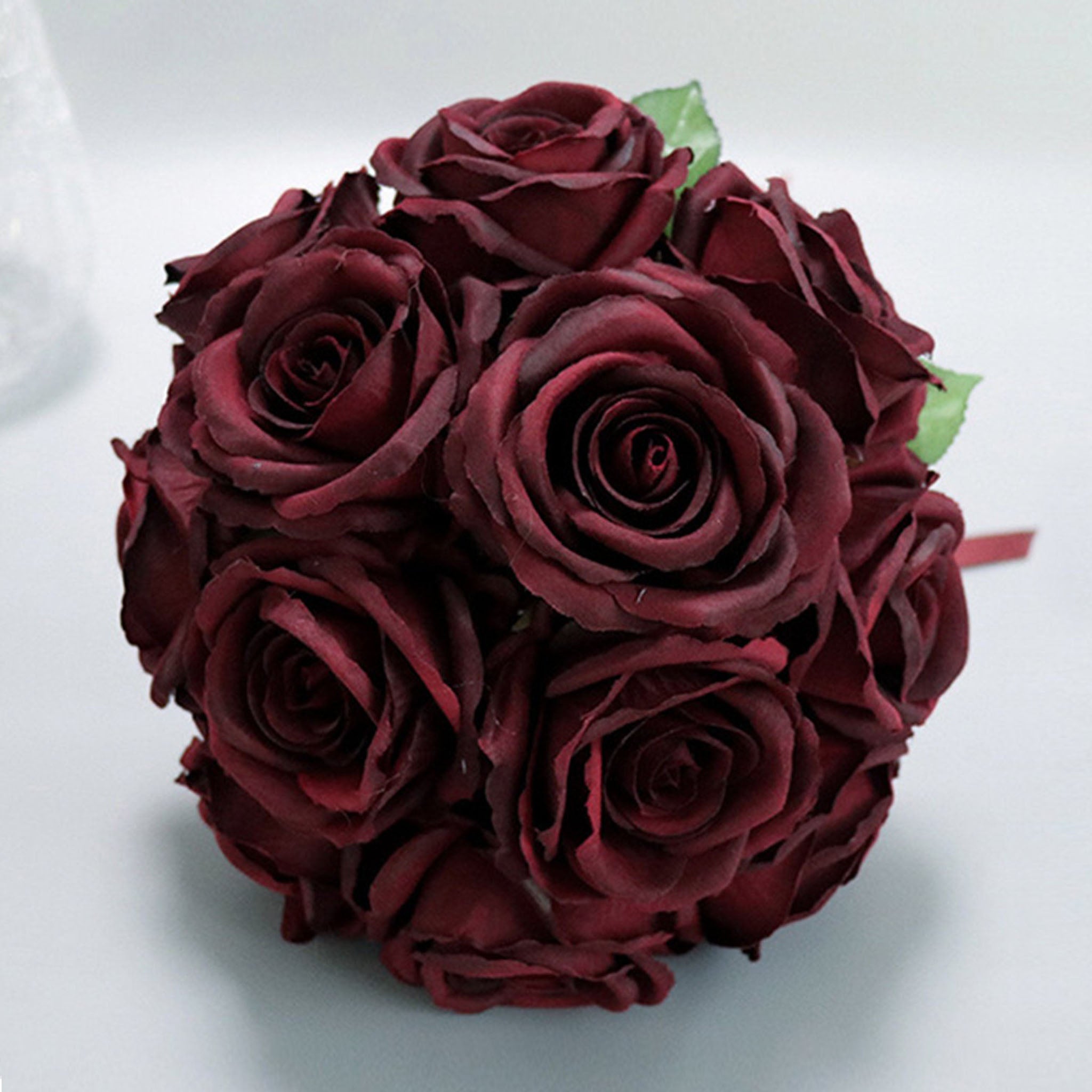 Burgundy Wedding Bouquet Silk Flower Bouquet of Dark Red Roses