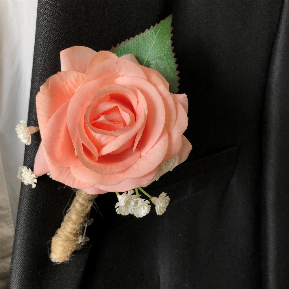 Peach Boutonniere for Wedding Best Man Groom Corsage