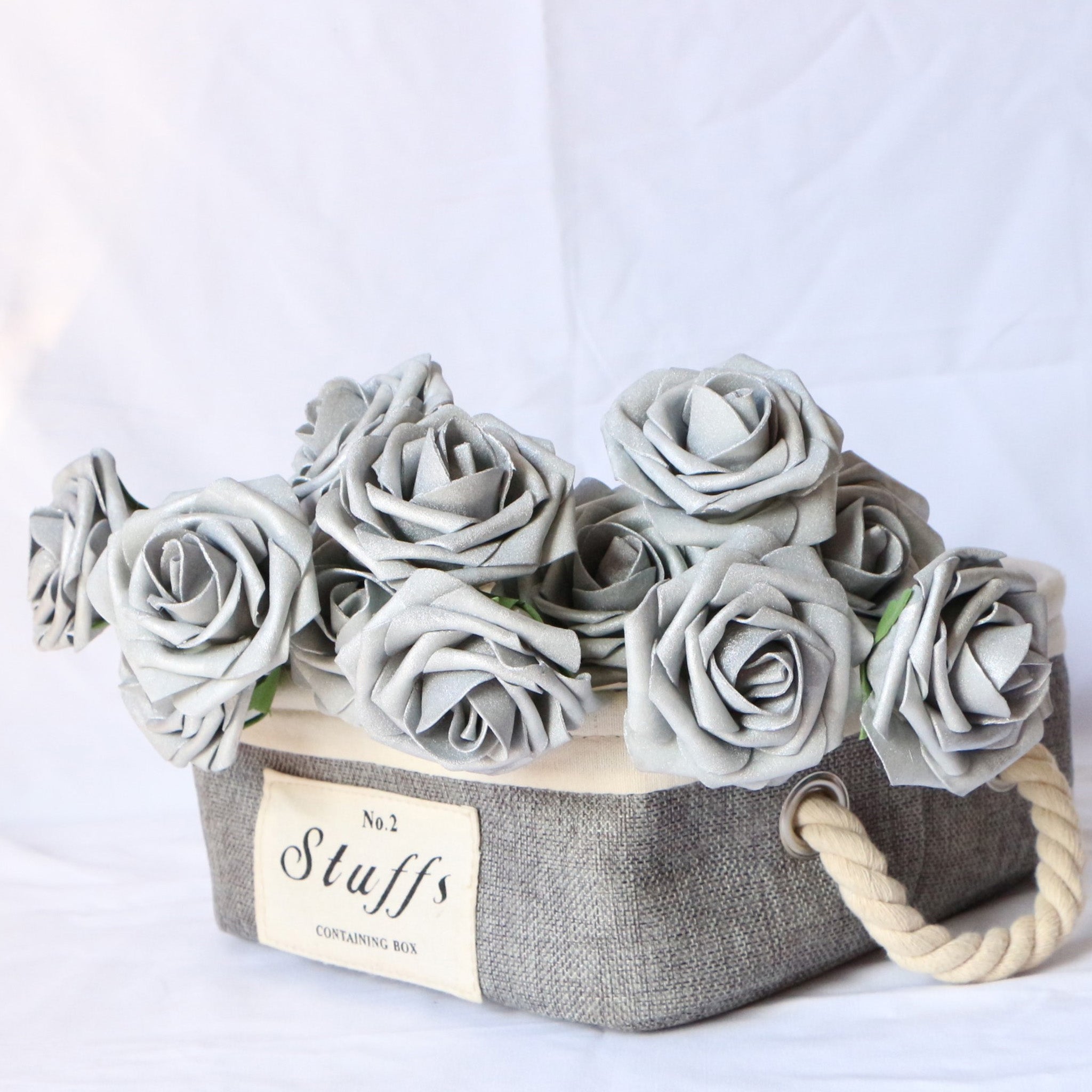 Silver Flower Fake Wedding Flowers Bulk 50 Roses