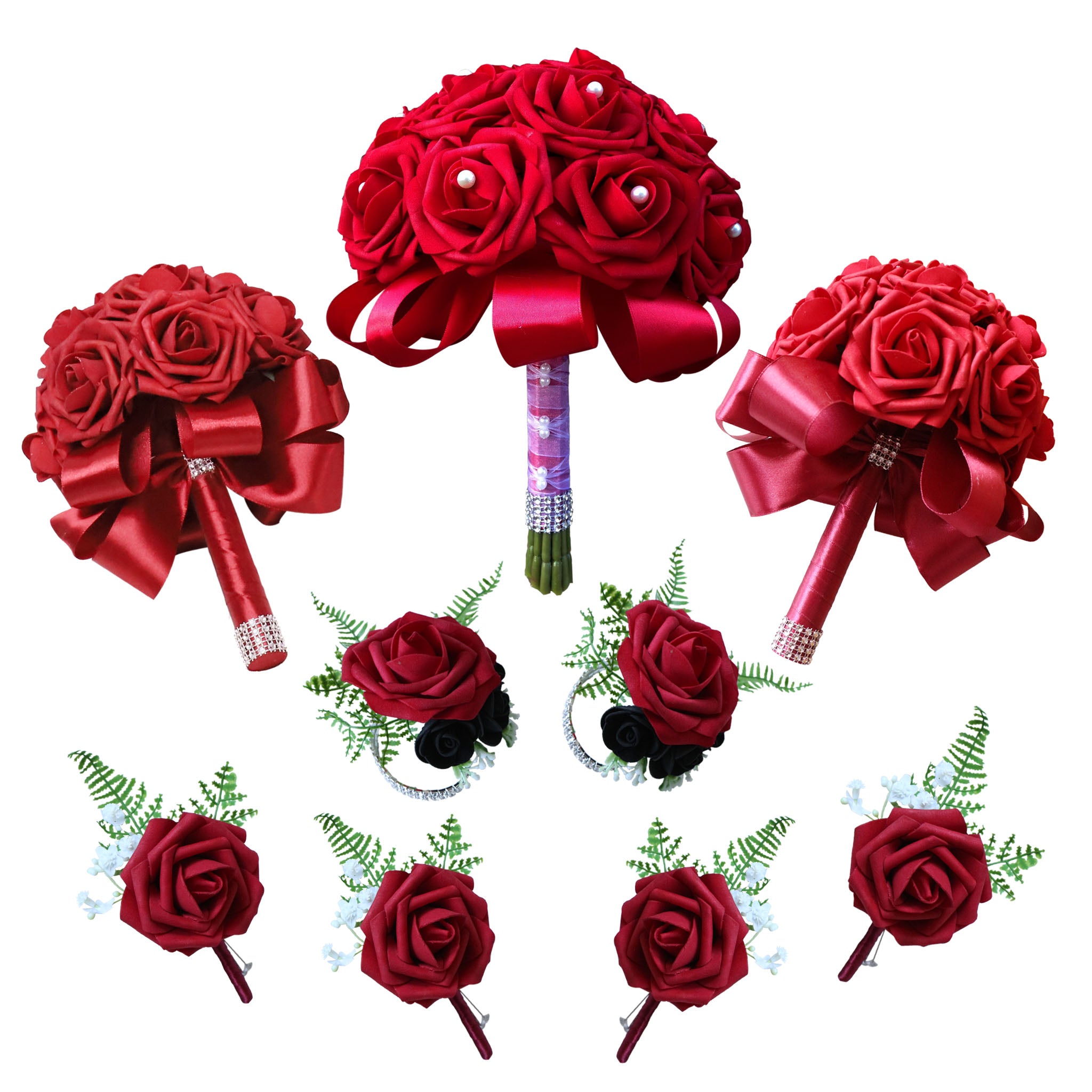 Dark Red White Black Roses Artificial Flower Bouquet