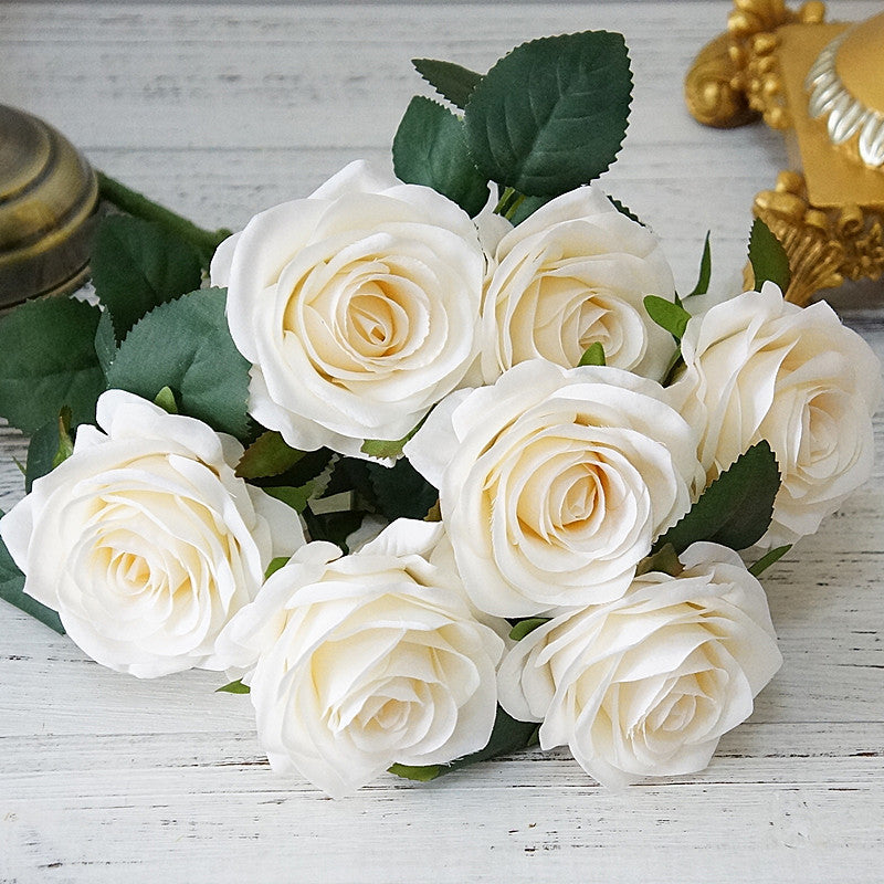 Rose Gold Mauve White Pink Silk Rose Bouquet Fake Flowers