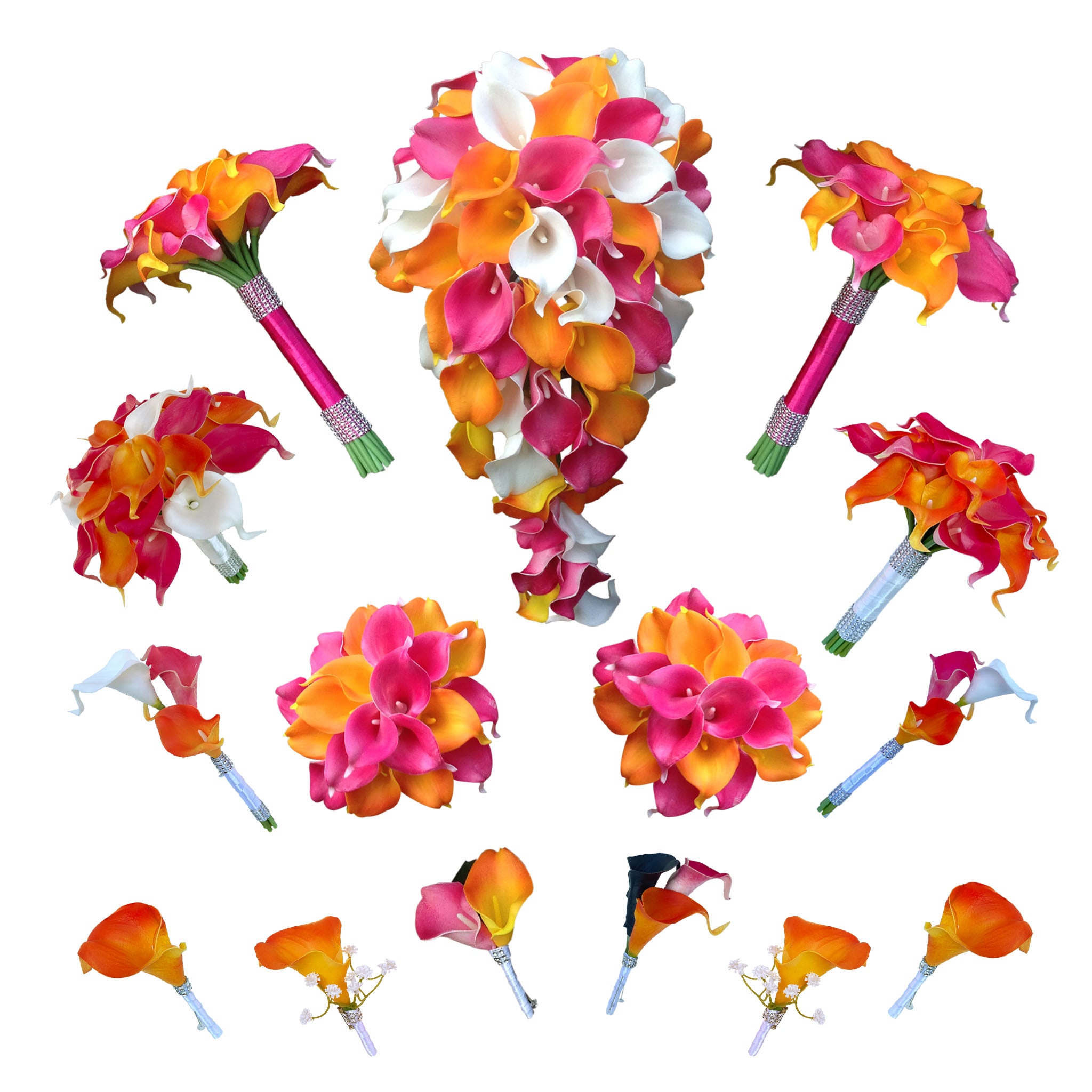 Orange Fuchsia White Calla Lily Cascade Bouquet
