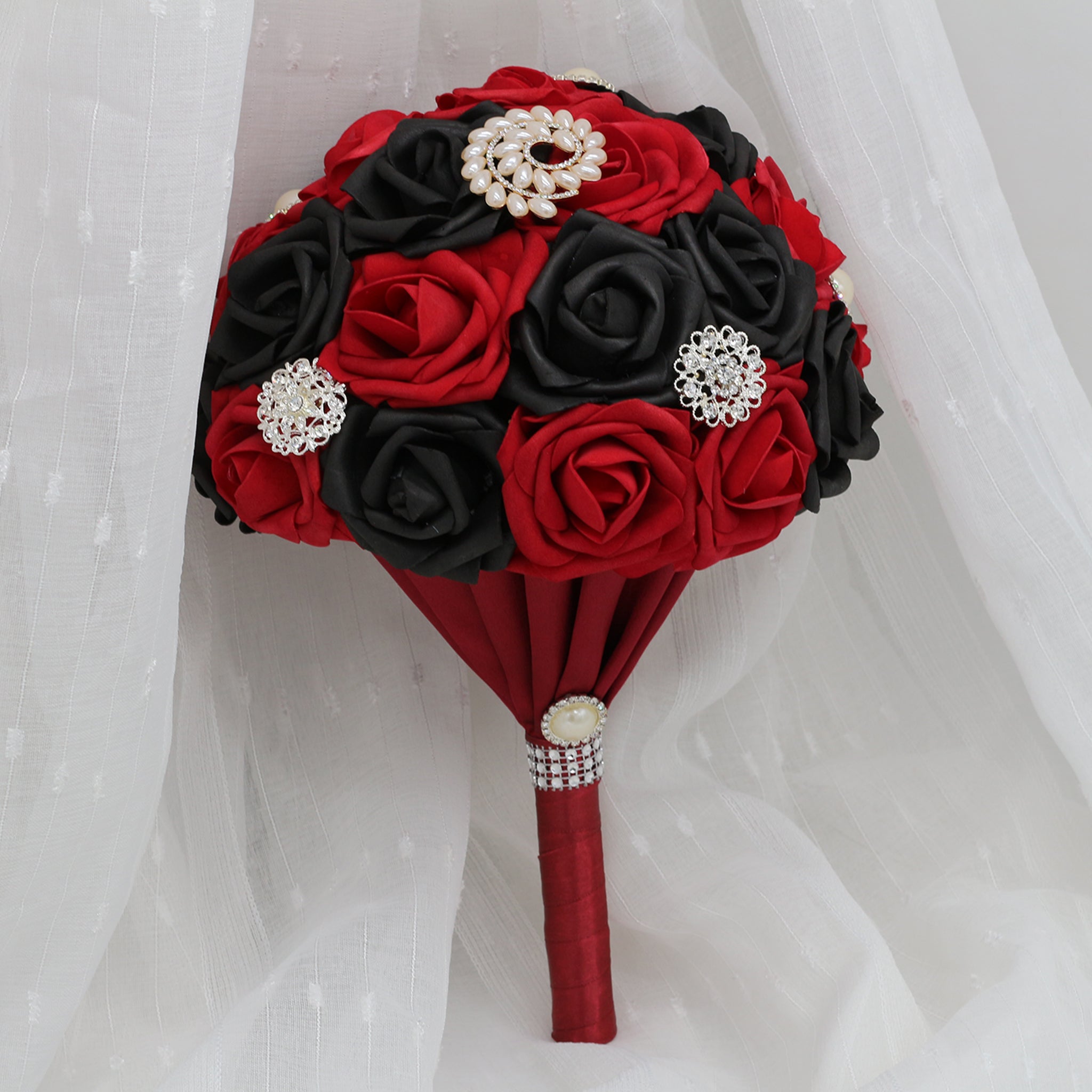 Dark Red White Black Roses Artificial Flower Bouquet