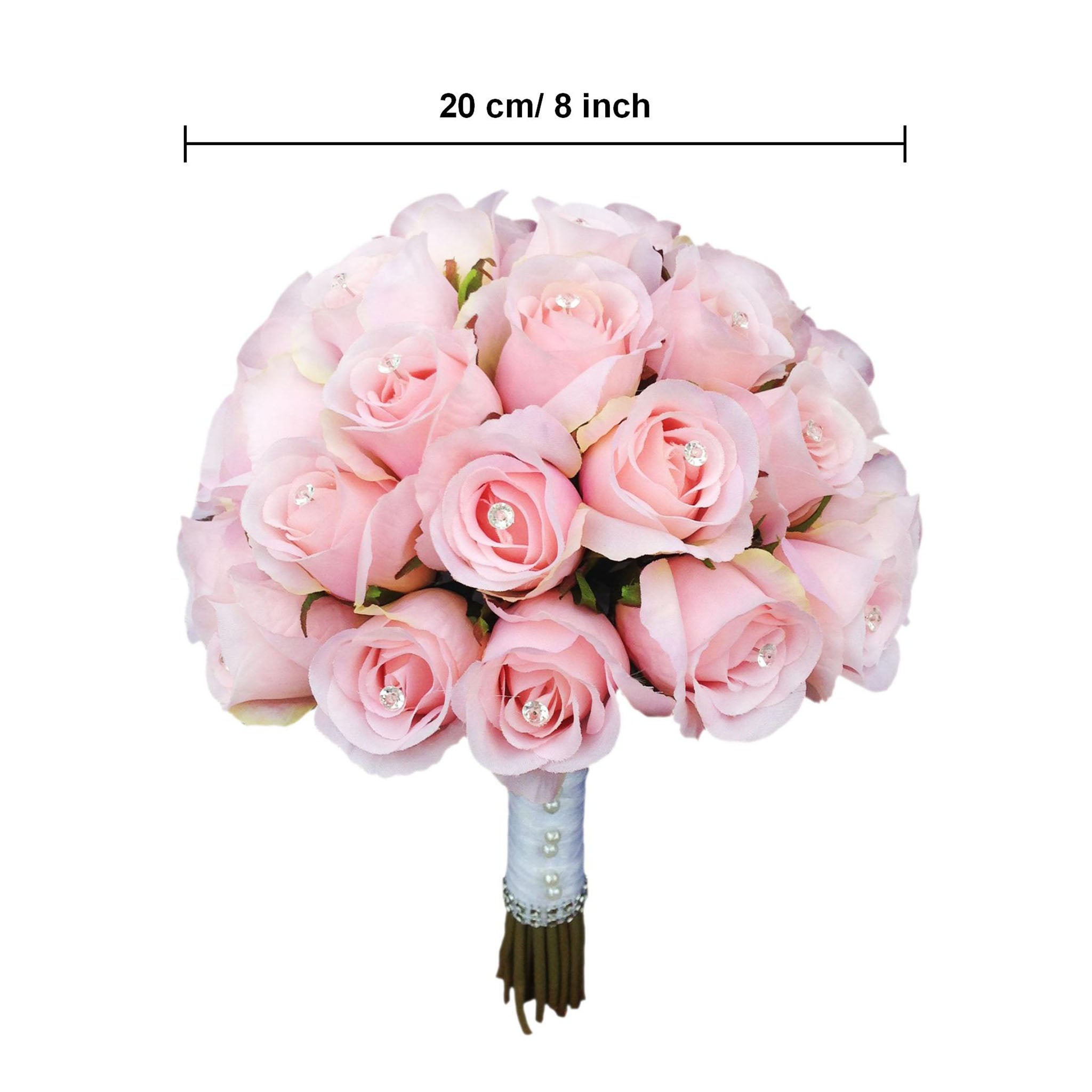 Pink Rose Bouquet Silk Flower Bridal Wedding Bouquet with Crystal