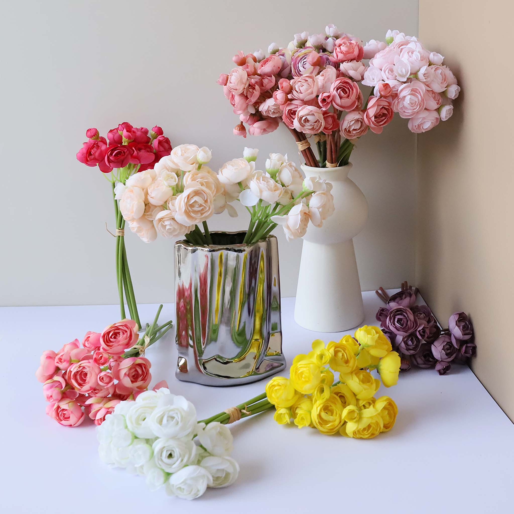 Small Peony Silk Ranunculus Flower Bundle