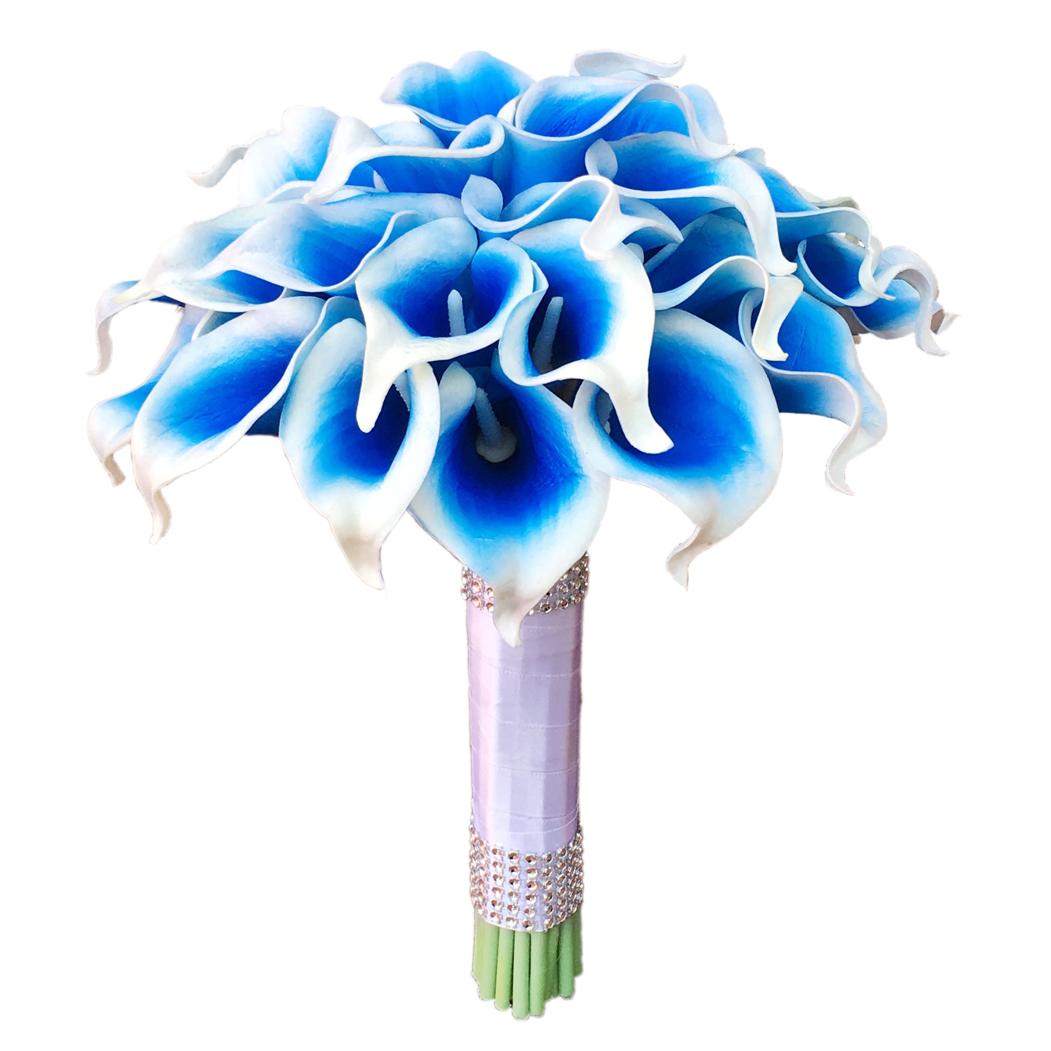 Flower Bouquet for Bridal Bridesmaid Picasso Blue White Calla Lily