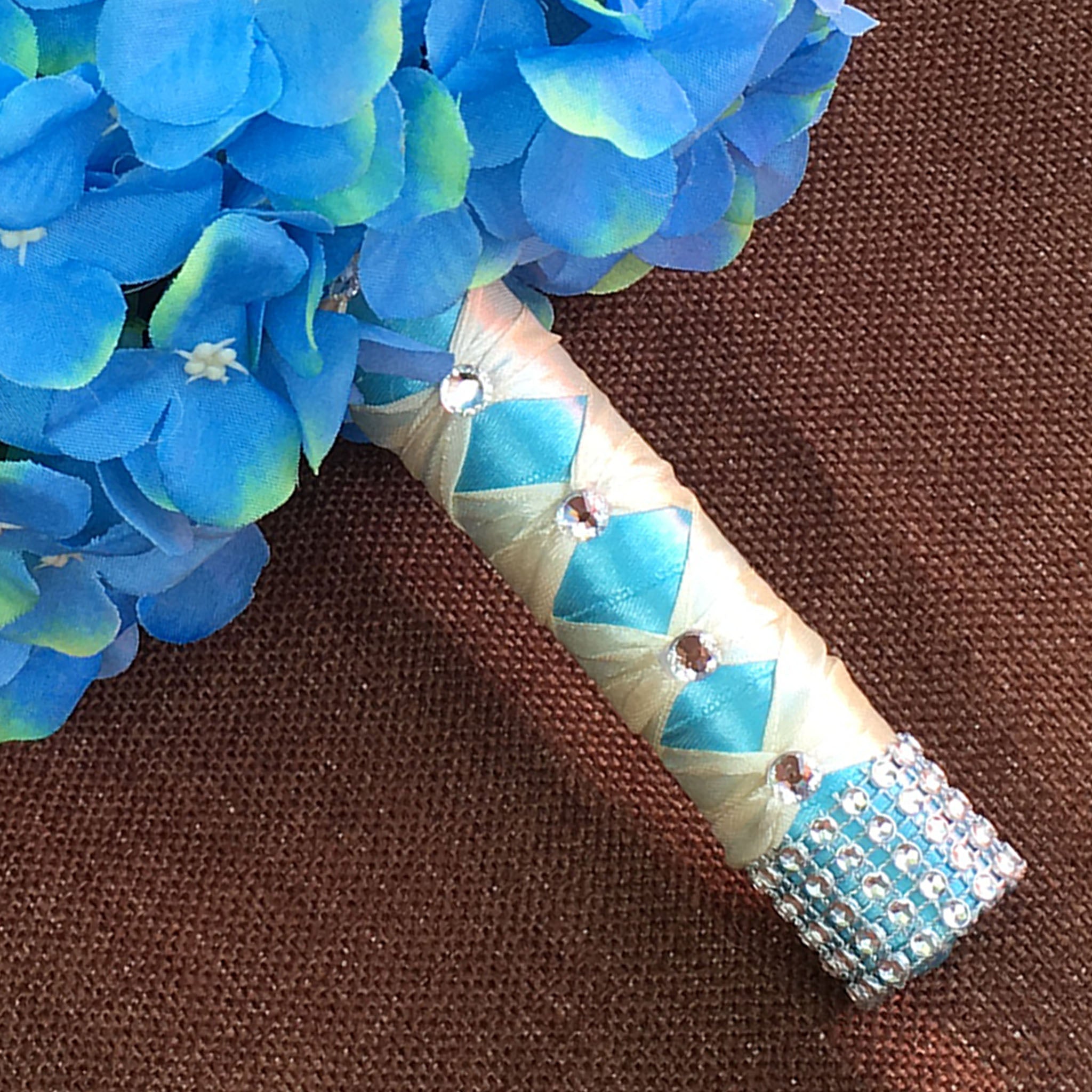 Wedding Bouquet Blue Hydrangea Fake Flower Bouquet Boutineer
