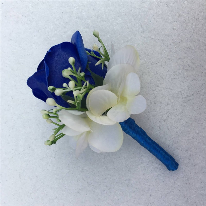 Corsage and Boutonniere in Blue Artificial Rose Bud
