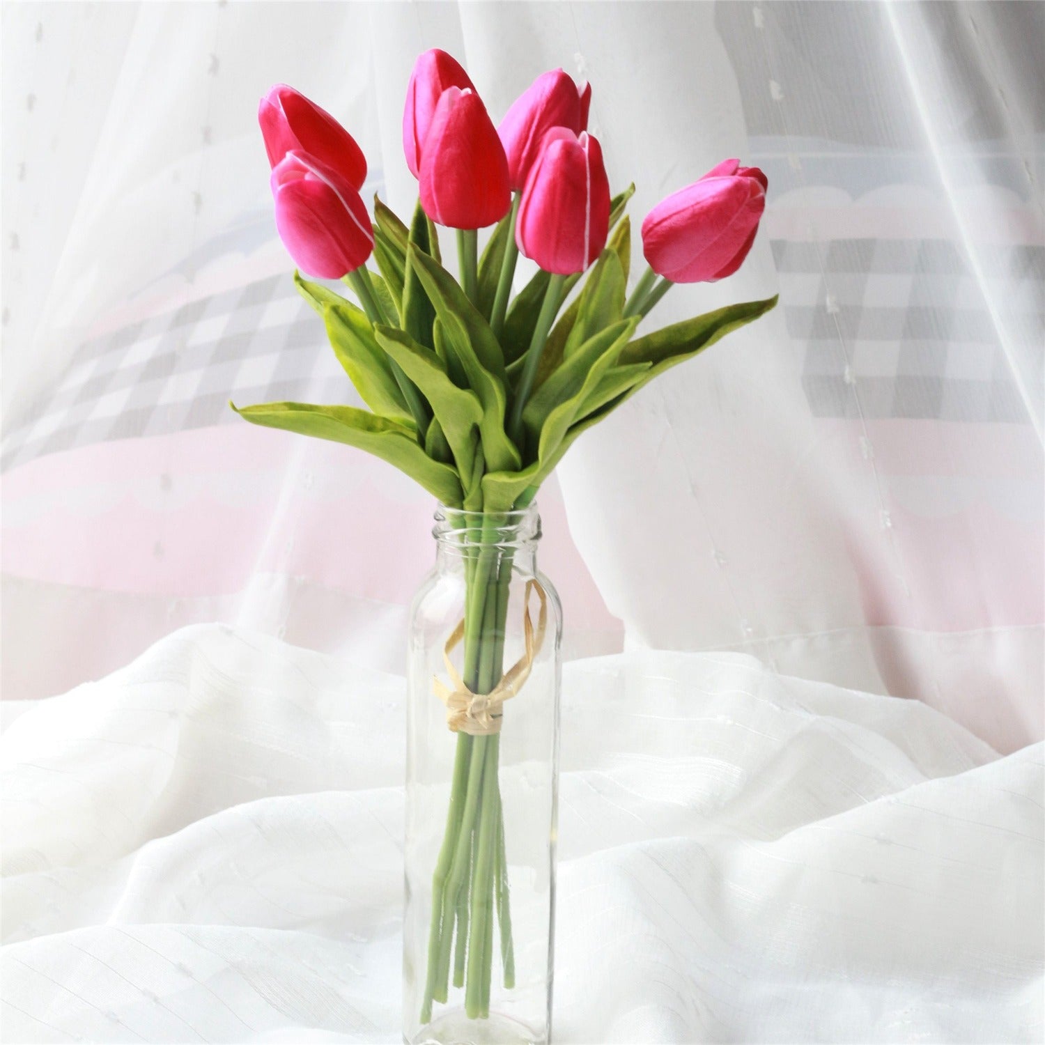 Hot Pink Flowers Artificial Real Touch Tulips