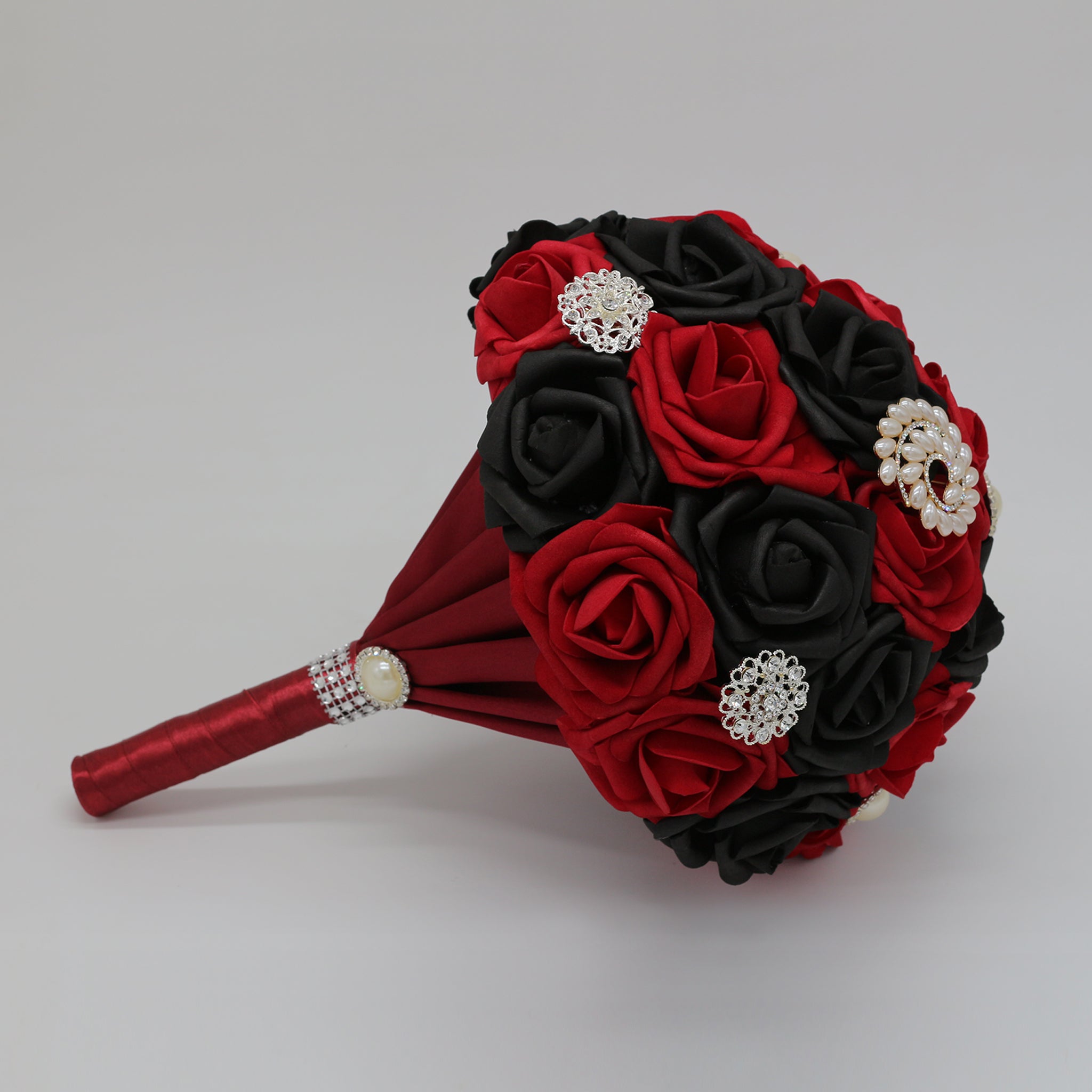 Dark Red White Black Roses Artificial Flower Bouquet