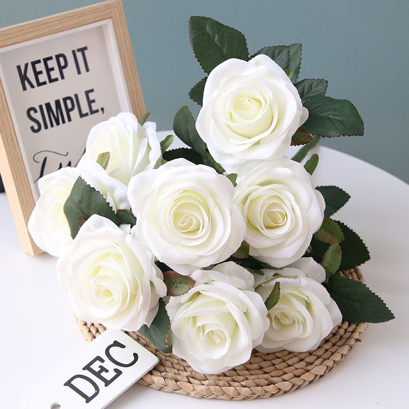 Rose Gold Mauve White Pink Silk Rose Bouquet Fake Flowers