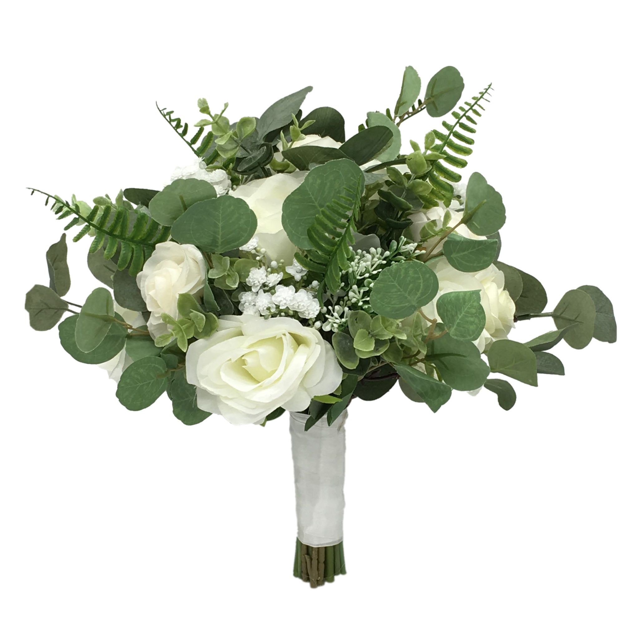 Rustic Bridal Bouquet Faux Greenery Eucalyptus Ivory Roses
