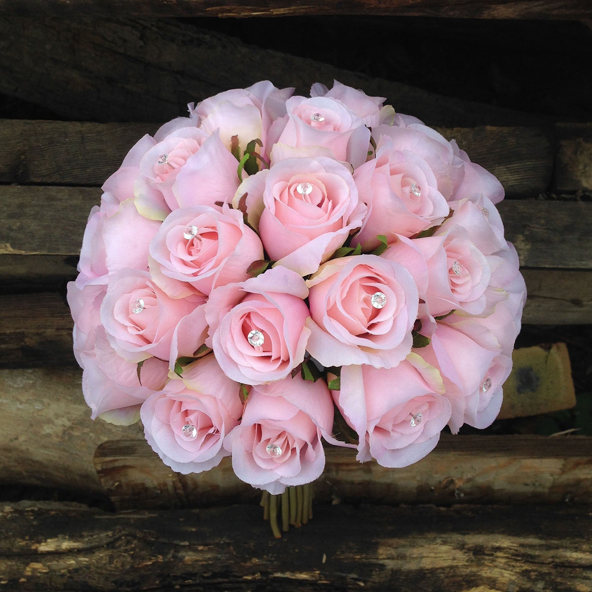 Pink Rose Bouquet Silk Flower Bridal Wedding Bouquet with Crystal