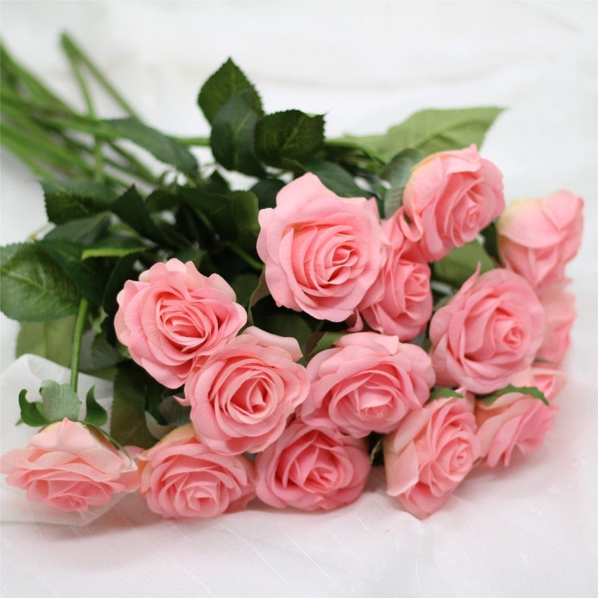 Soft Pink Roses Latex 10 Artificial Flowers Faux Wedding Flower