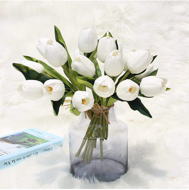 Natural Touch Tulips White Yellow Orange Plum Tulip Bouquet