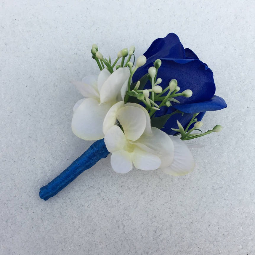 Corsage and Boutonniere in Blue Artificial Rose Bud