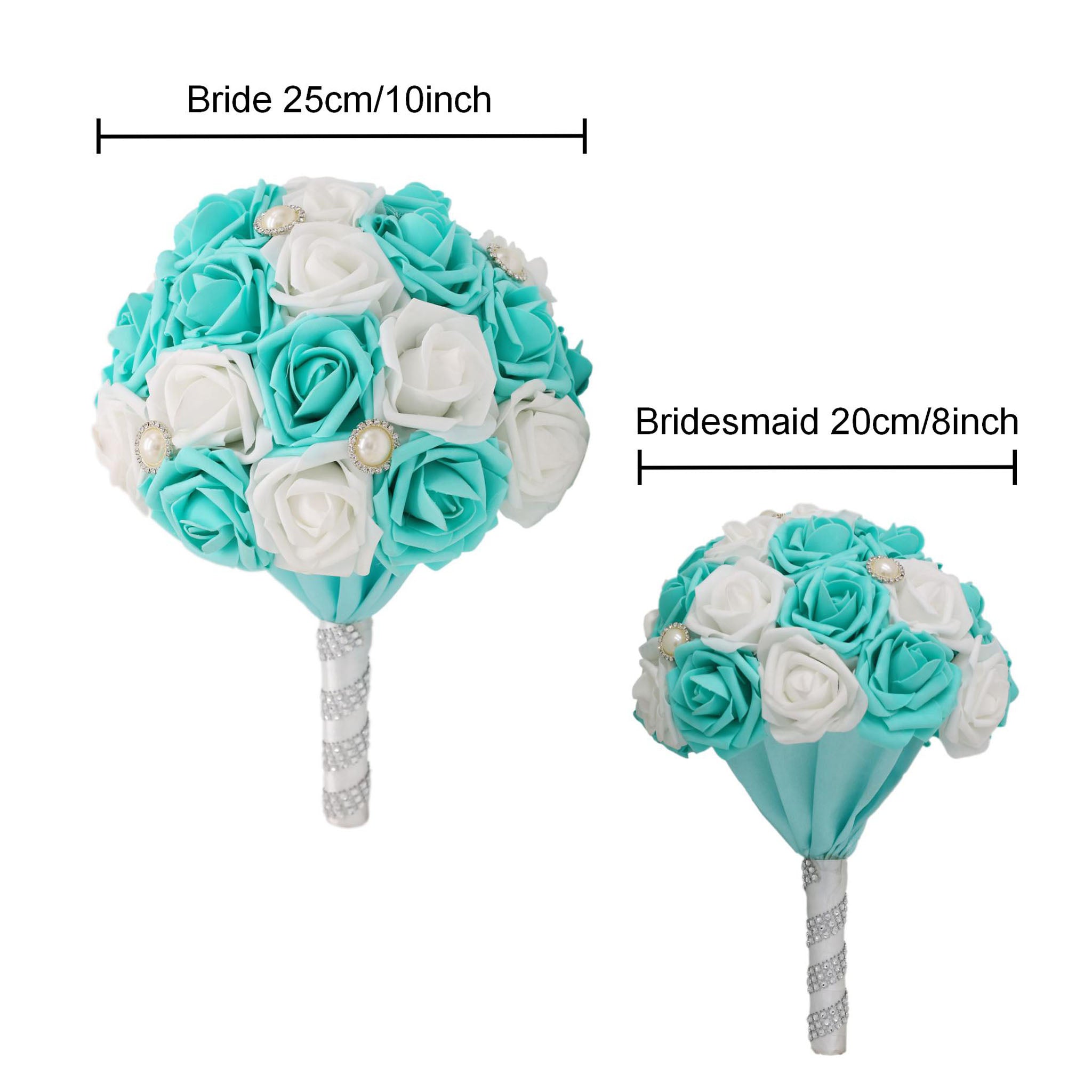 Bridal Flower Bouquet Teal and White Roses Artificial Bouquet