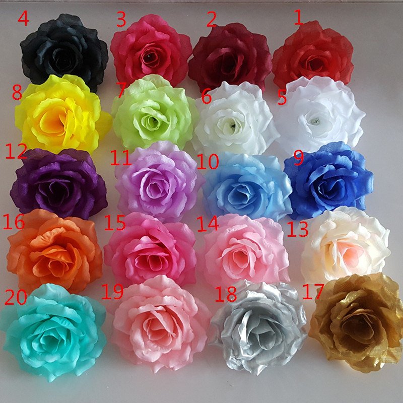 Silk Flower Heads 100 Bulk Wholesale Artificial Flowers 4 inches Roses 20 Colors