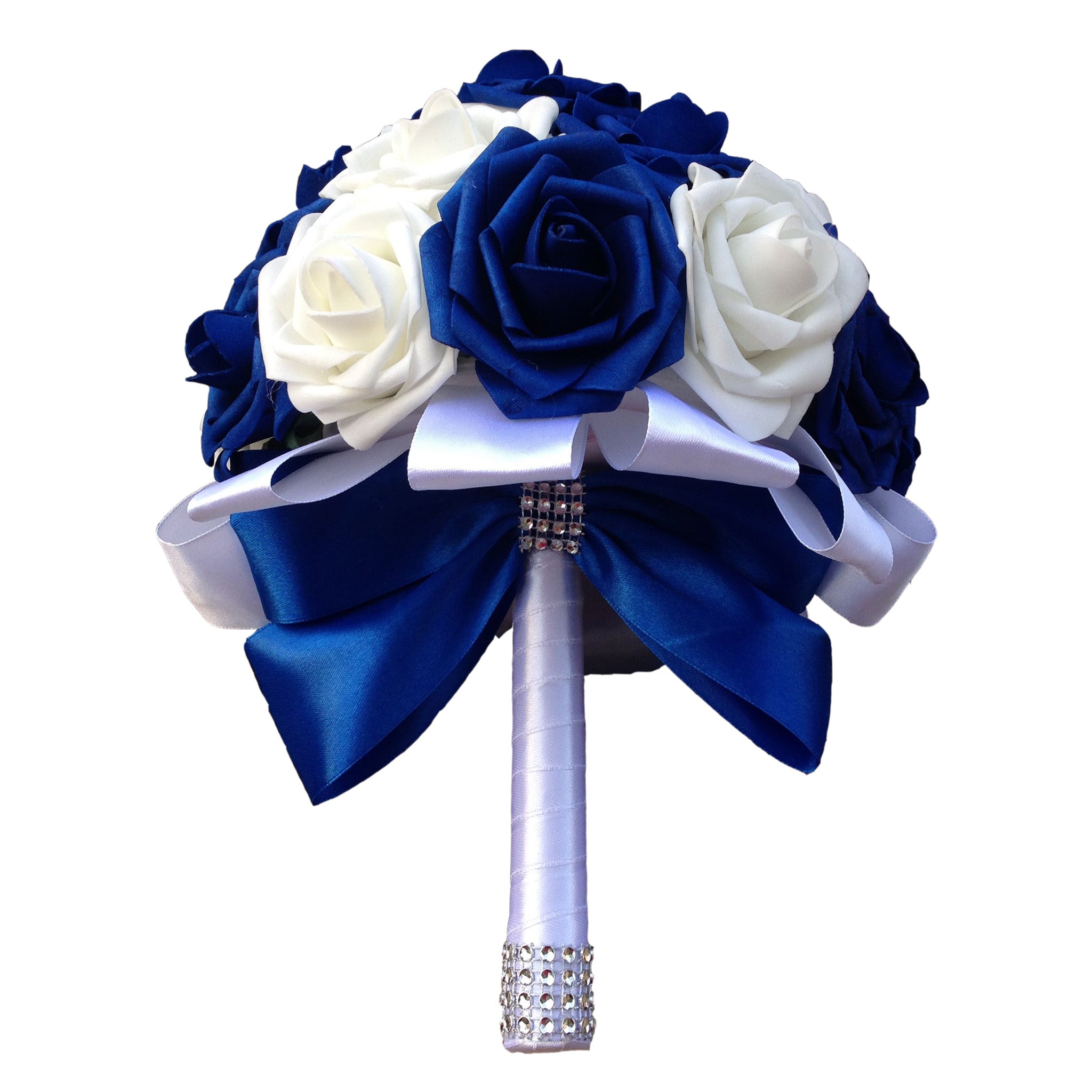 White and Royal Blue Wedding Bouquet for Bridal Bridesmaids