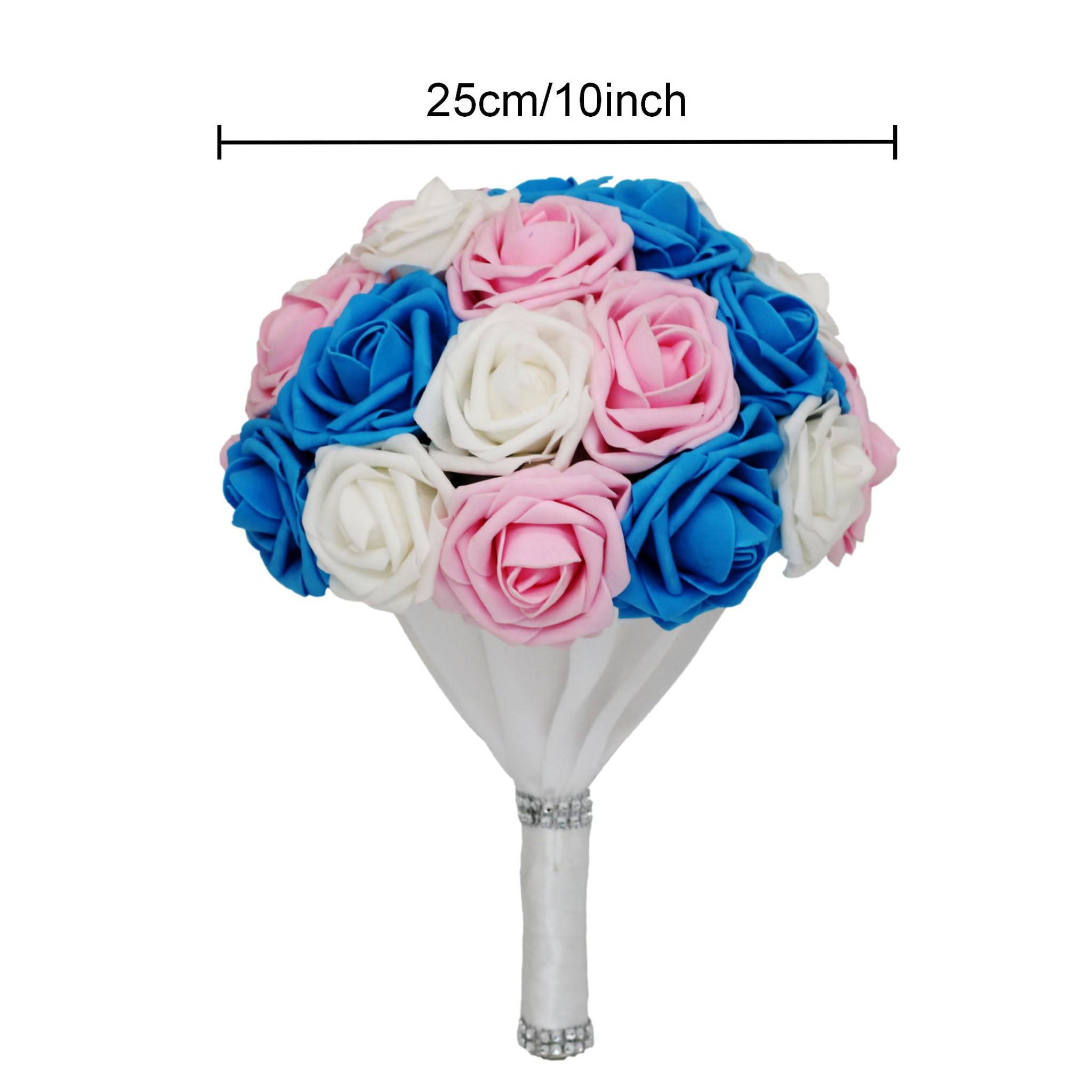 Turquoise White Pink Bridal Bouquet Fake Roses