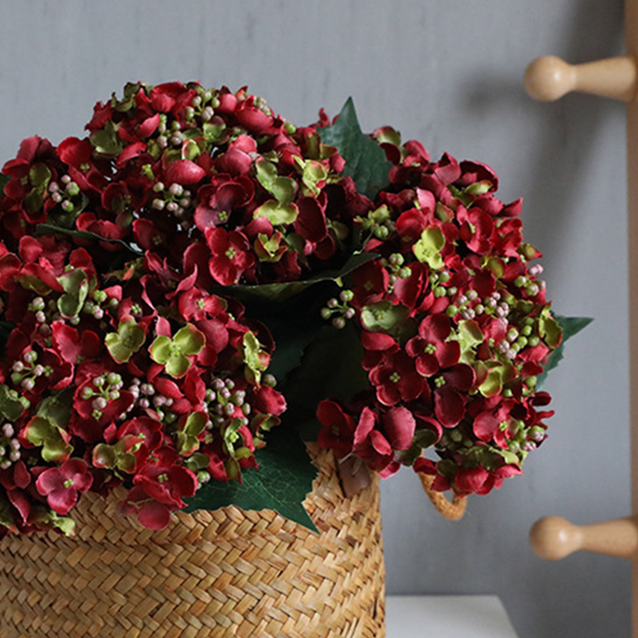 Artificial Hydranage Seeded Hydrangea Bush Red