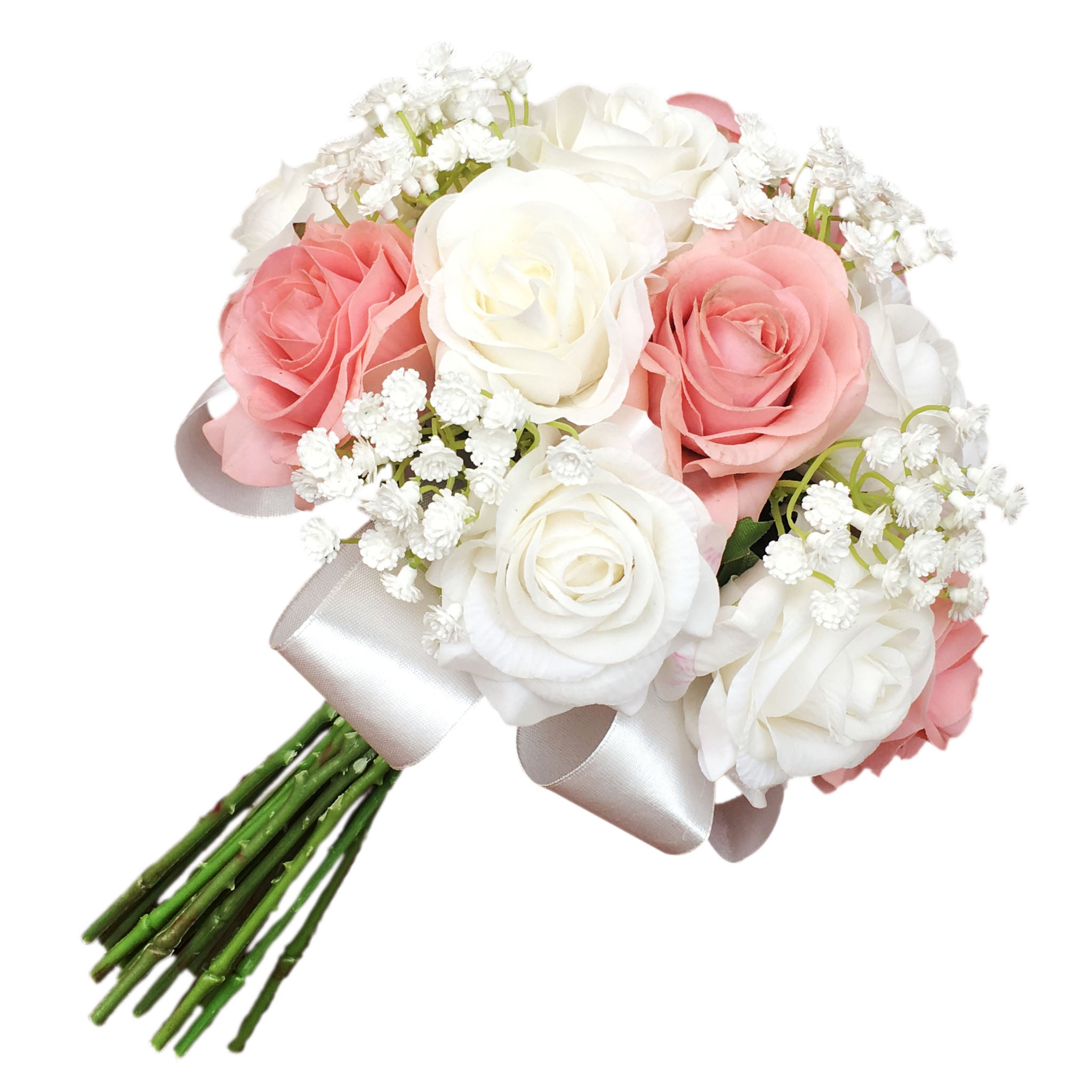 Dusty Rose and White Wedding Bouquet with Babysreahth