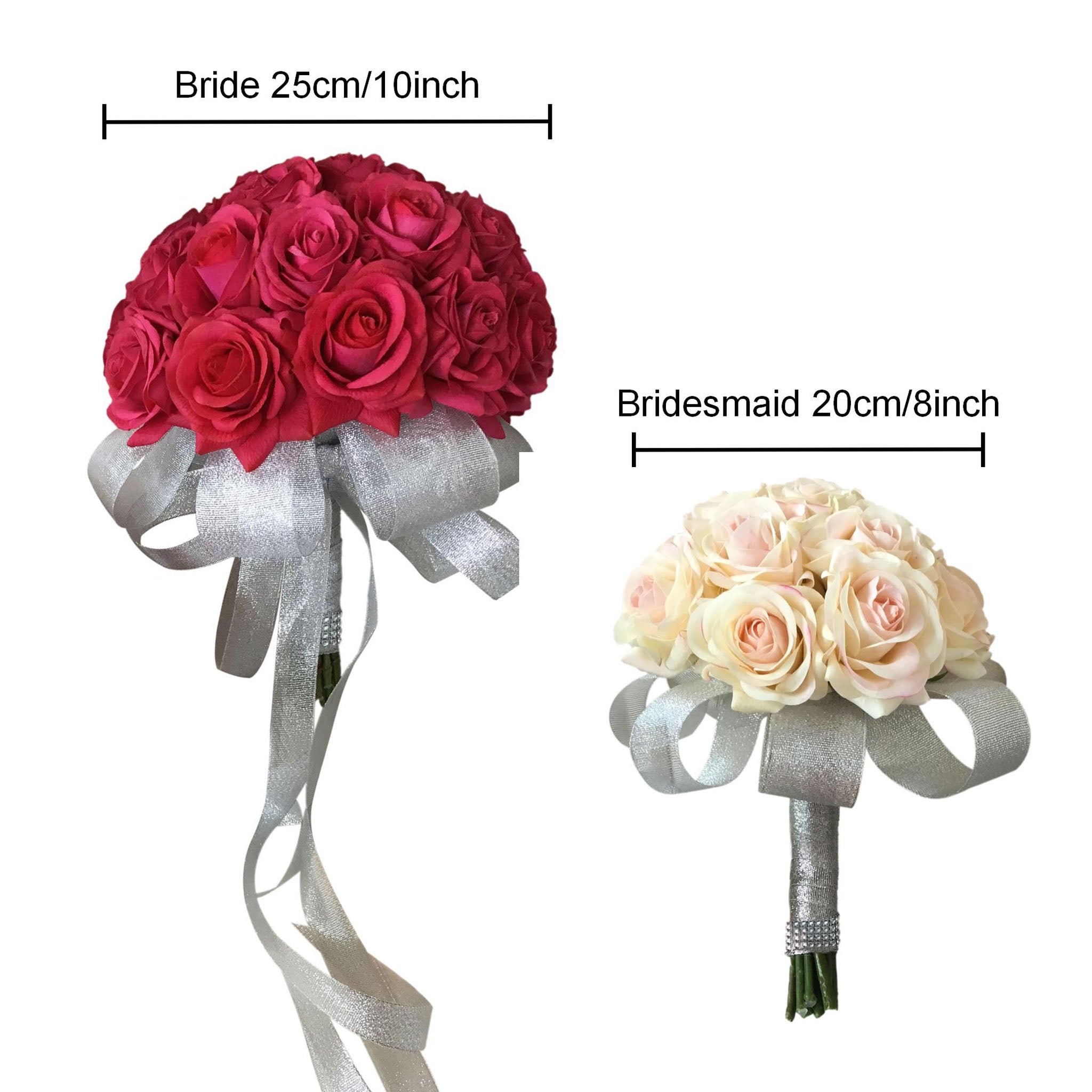 Real Touch Flower Wedding Bouquets Sets Fuchsia Champagne