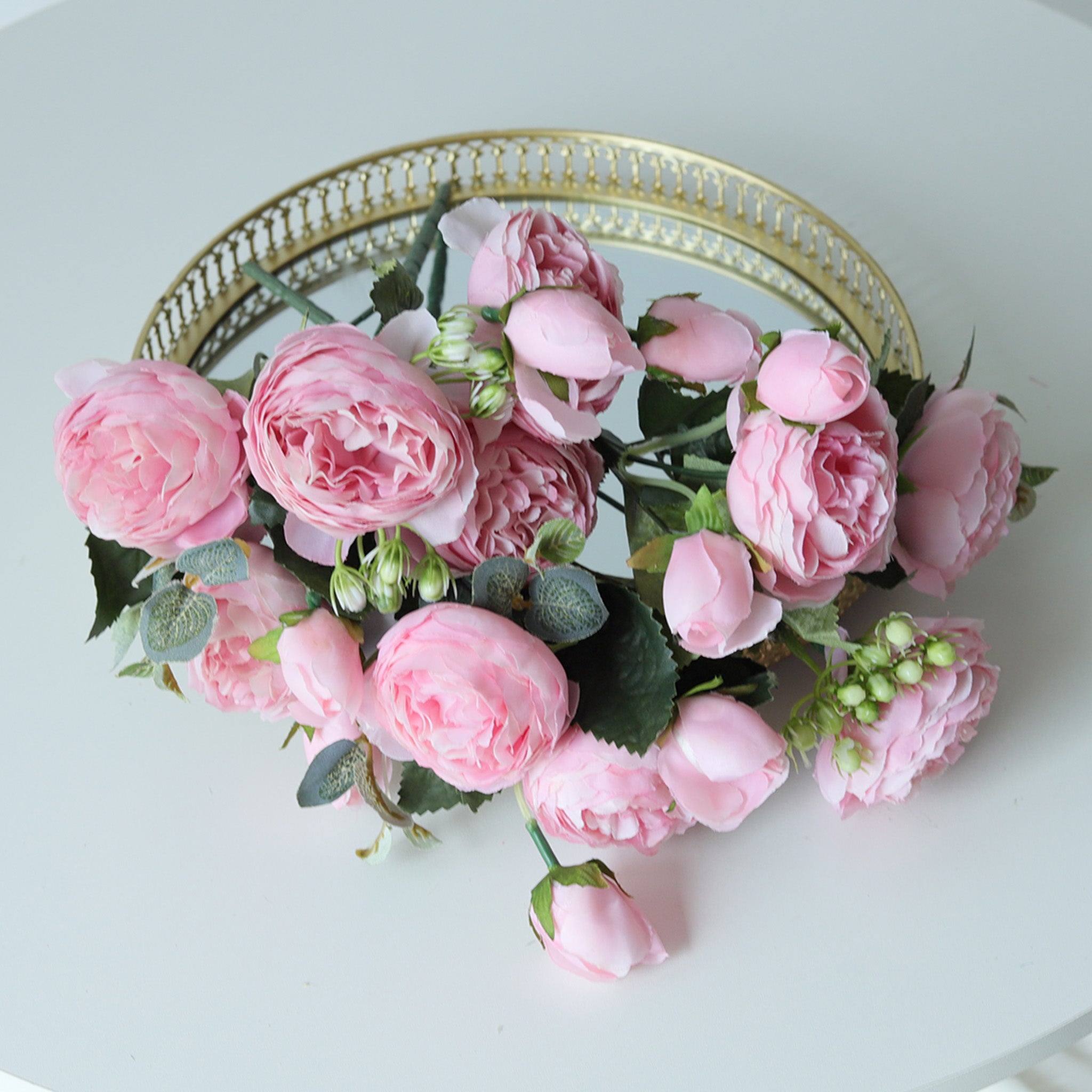 Small Silk Peony Bouquet Fake Flowers Bunches for Wedding