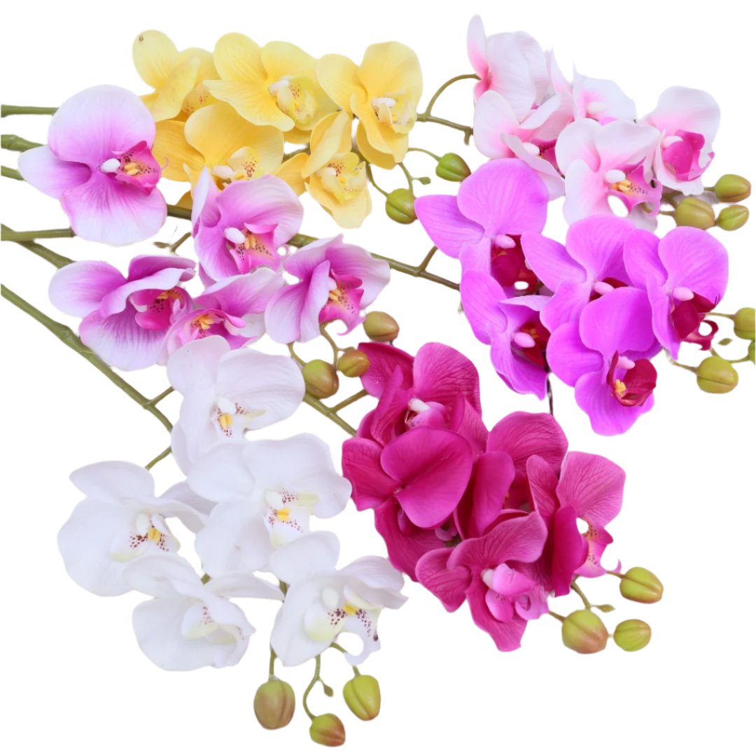 Fake Orchids Flowers White Purple Yellow Fuchsia