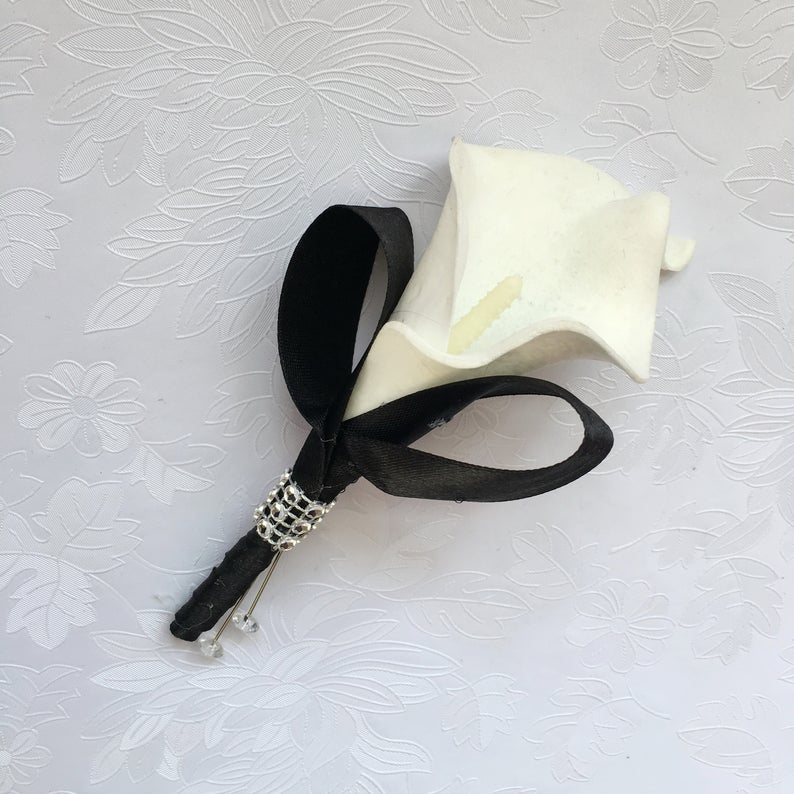 Prom Corsage White Calla Lily Boutineer Wedding