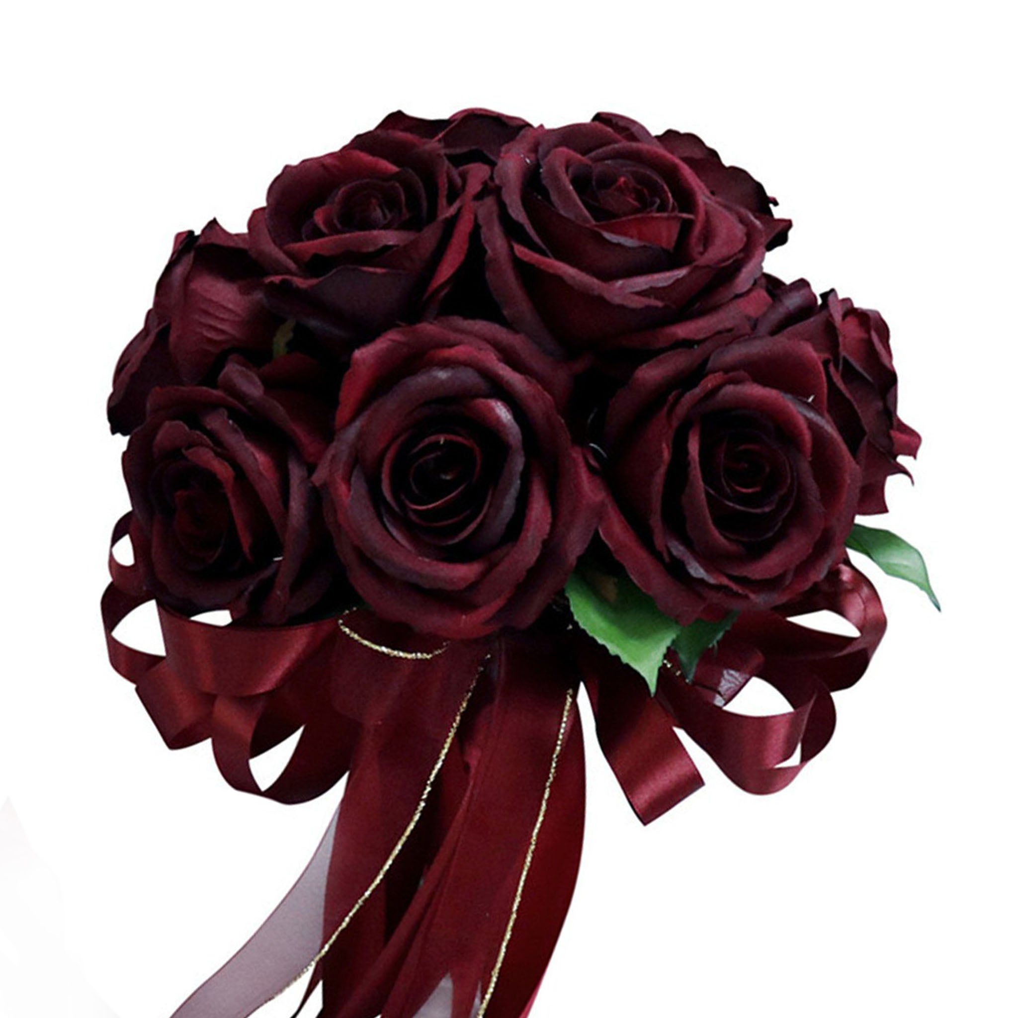 Burgundy Wedding Bouquet Silk Flower Bouquet of Dark Red Roses