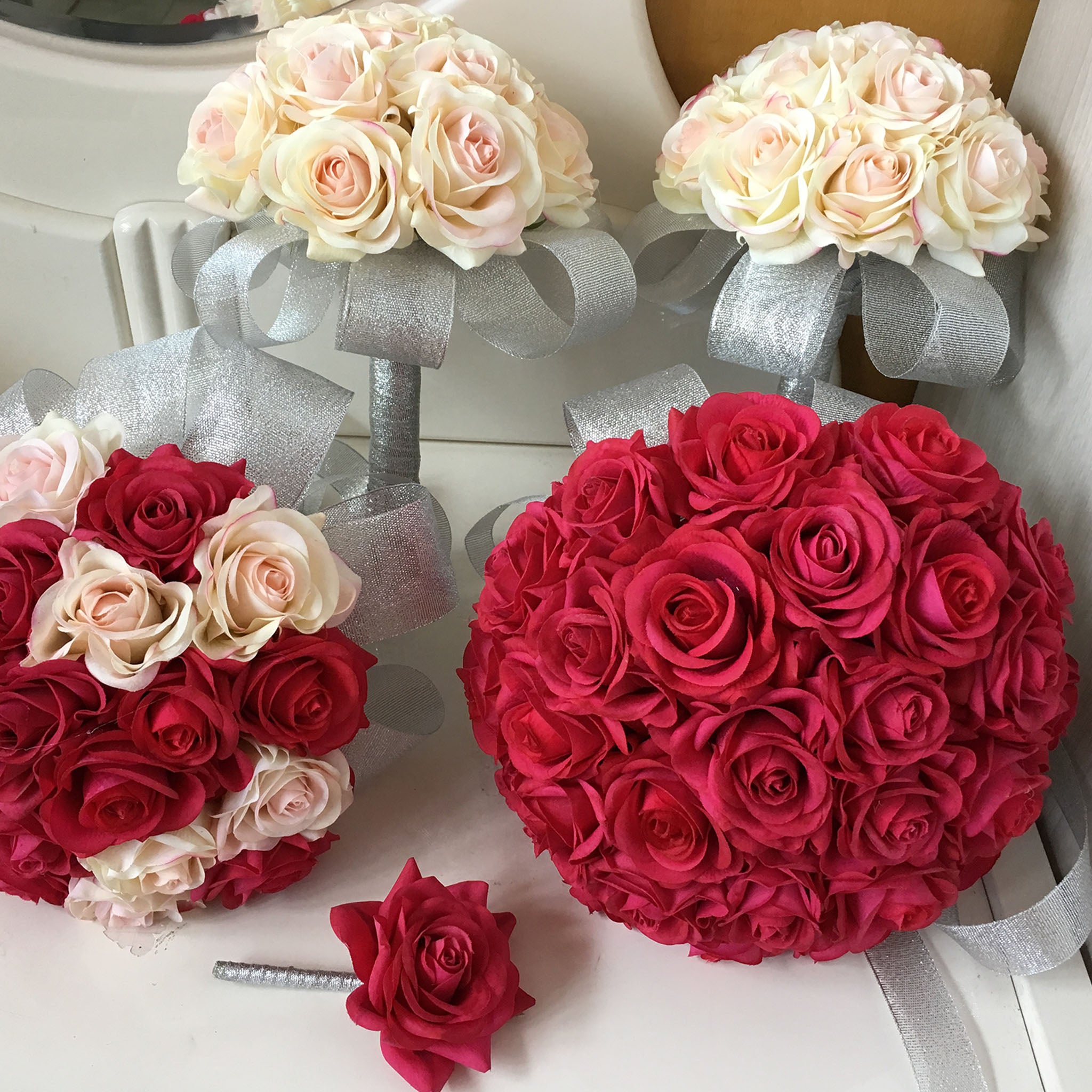 Real Touch Flower Wedding Bouquets Sets Fuchsia Champagne