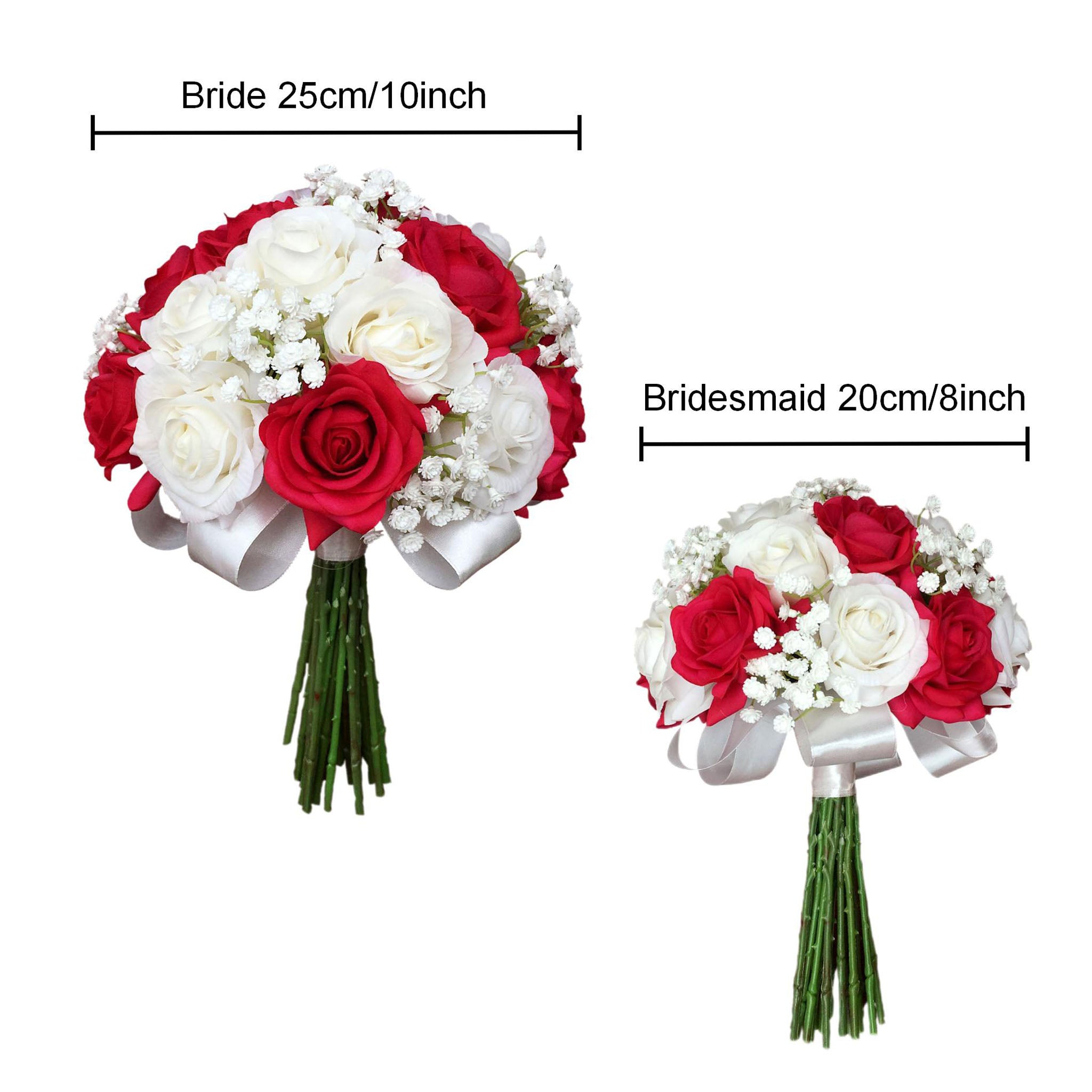 White and Fuchsia Bridal Flower Bouquet with Babys Breath